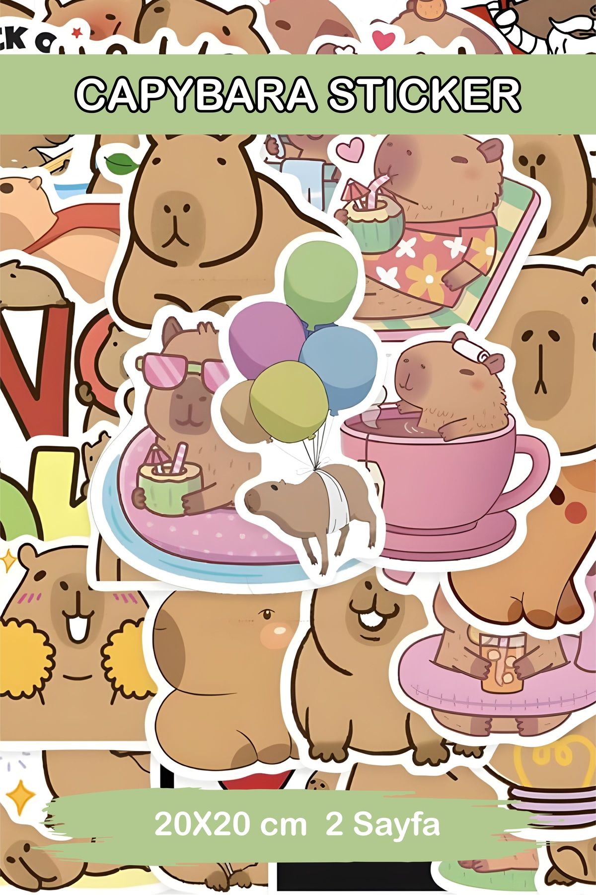 Grafikup Capybara Sticker Seti - 50 Adet Kalem Laptop Defter Suluk Etiketi