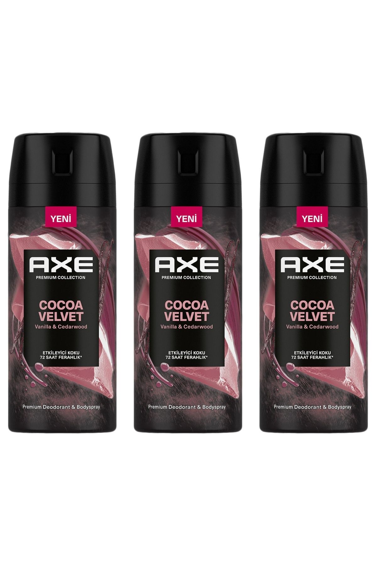 Axe Premium Cocoa Velvet Vanilla & Cedarwood Premium Deodorant Bodyspray 72 Saat Ferahlık 150 ML 3 Adet