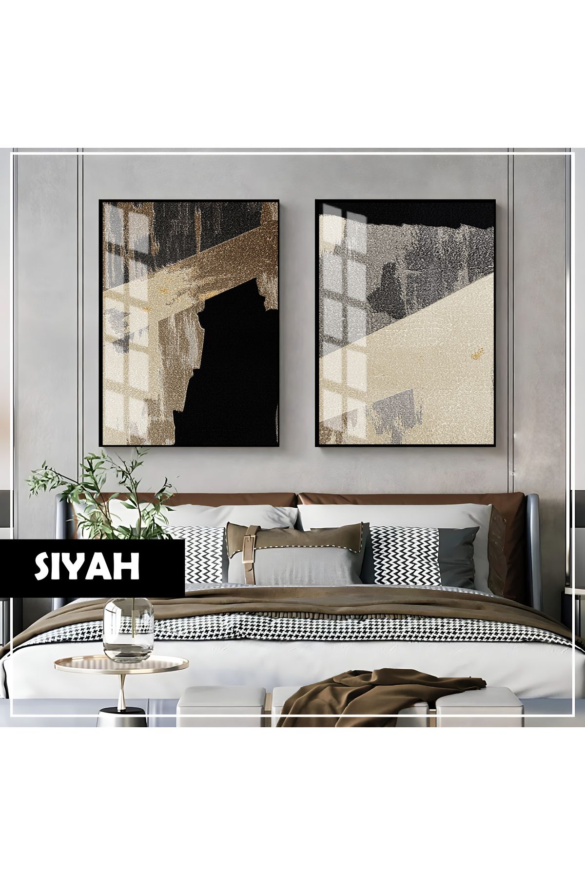 Harikabirev HARİKABİREV|SOYUT|ELEGANT ABSTRACT KOMBİN 01 |ÇERÇEVELİ CAM TABLO 2Lİ DİKEY