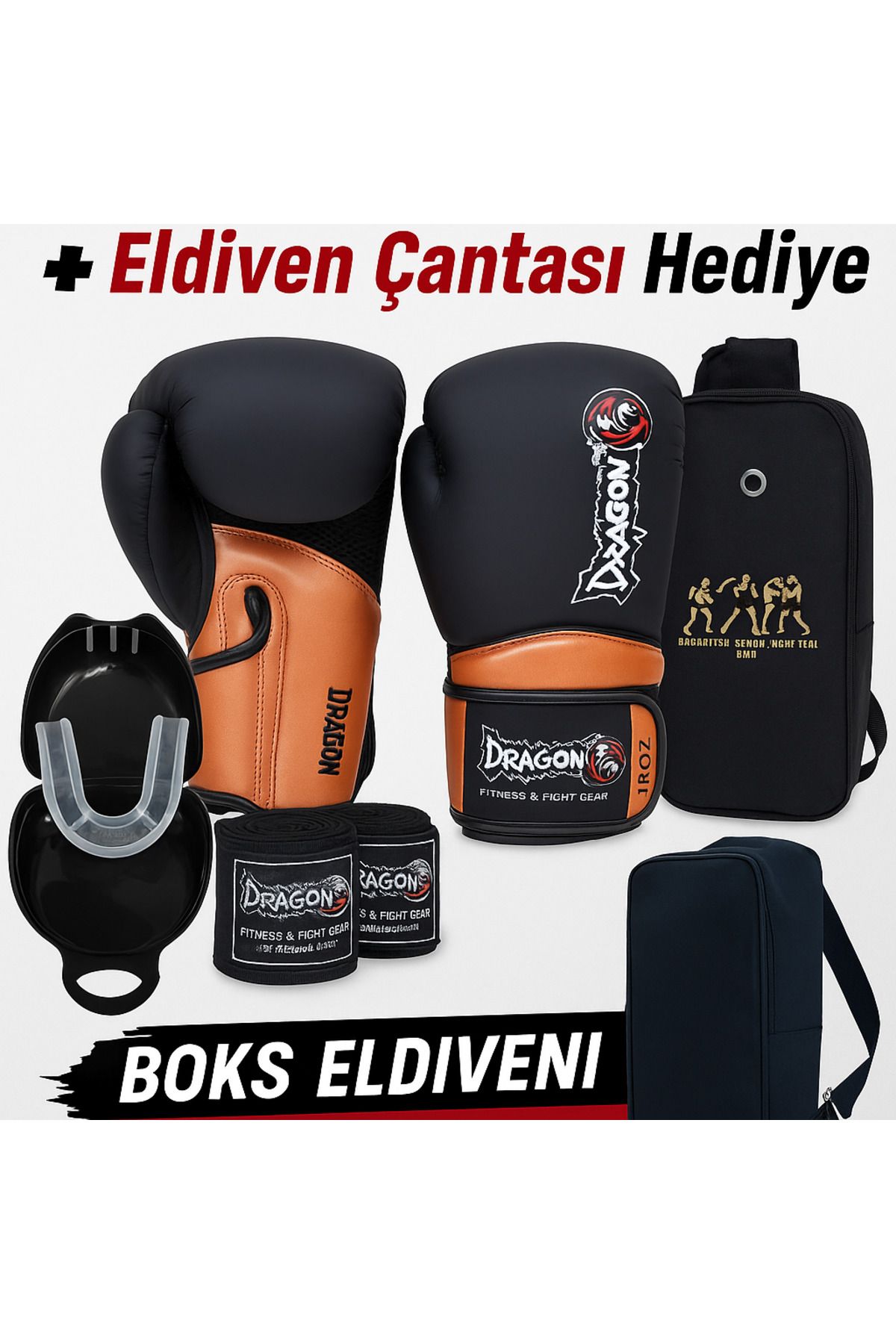 Dragondo Prakan Boks Muay Thai Kick Boks Eldiveni 3'lü Set ve Eldiven Taşıma Çantalı, Giftoom Gloves Bag