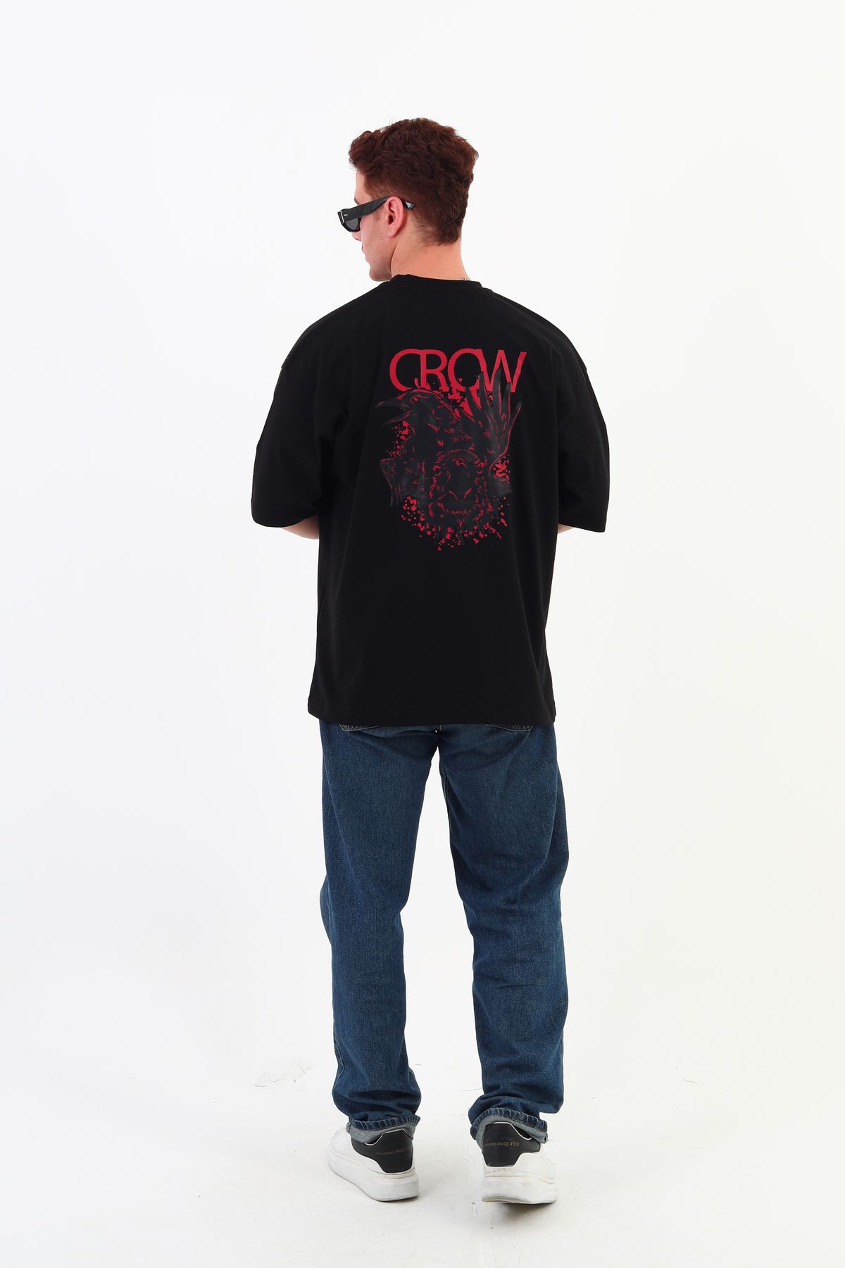 mantova CROW-Oversize Tişört | Sırt Baskılı – Minimal Göğüs Desenli Unisex Tshirt