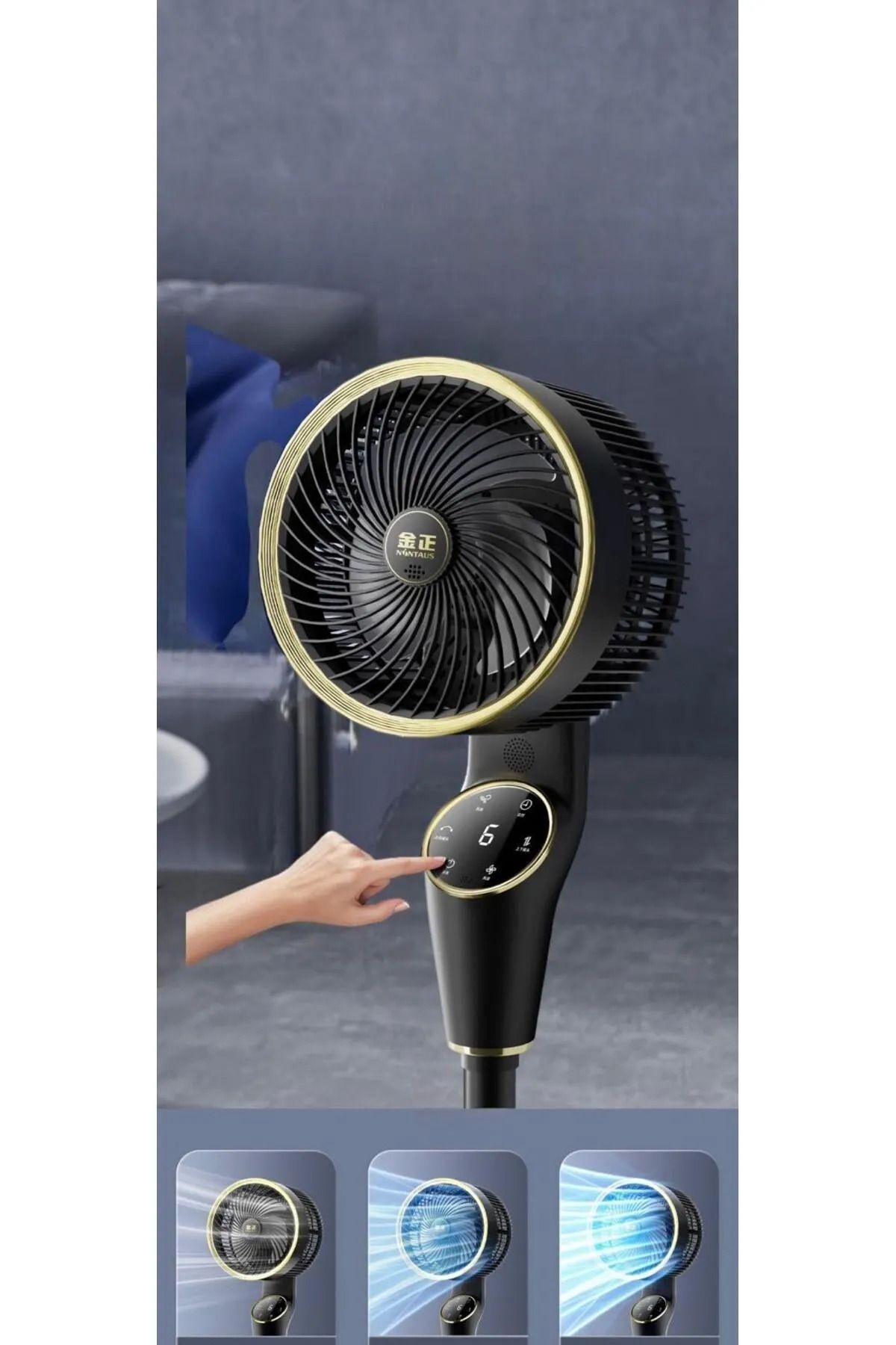 Yellowtech Akıllı Dijital Ekranlı Kumandalı Ayaklı Vantilatör – Sessiz Çalışma, 90° Dönüş, 3 Hız Seviyesi