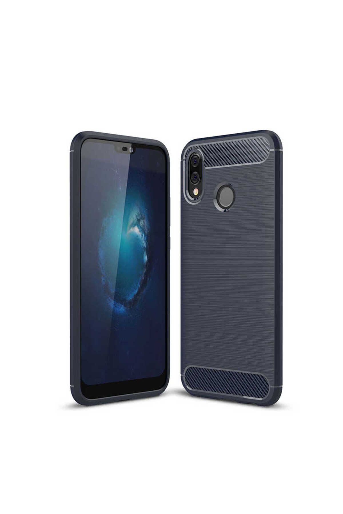 Ehr. Huawei P20 Lite ile Uyumlu Kamera Korumalı Darbe Önleyici Carbon Brushed Silikon Kılıf