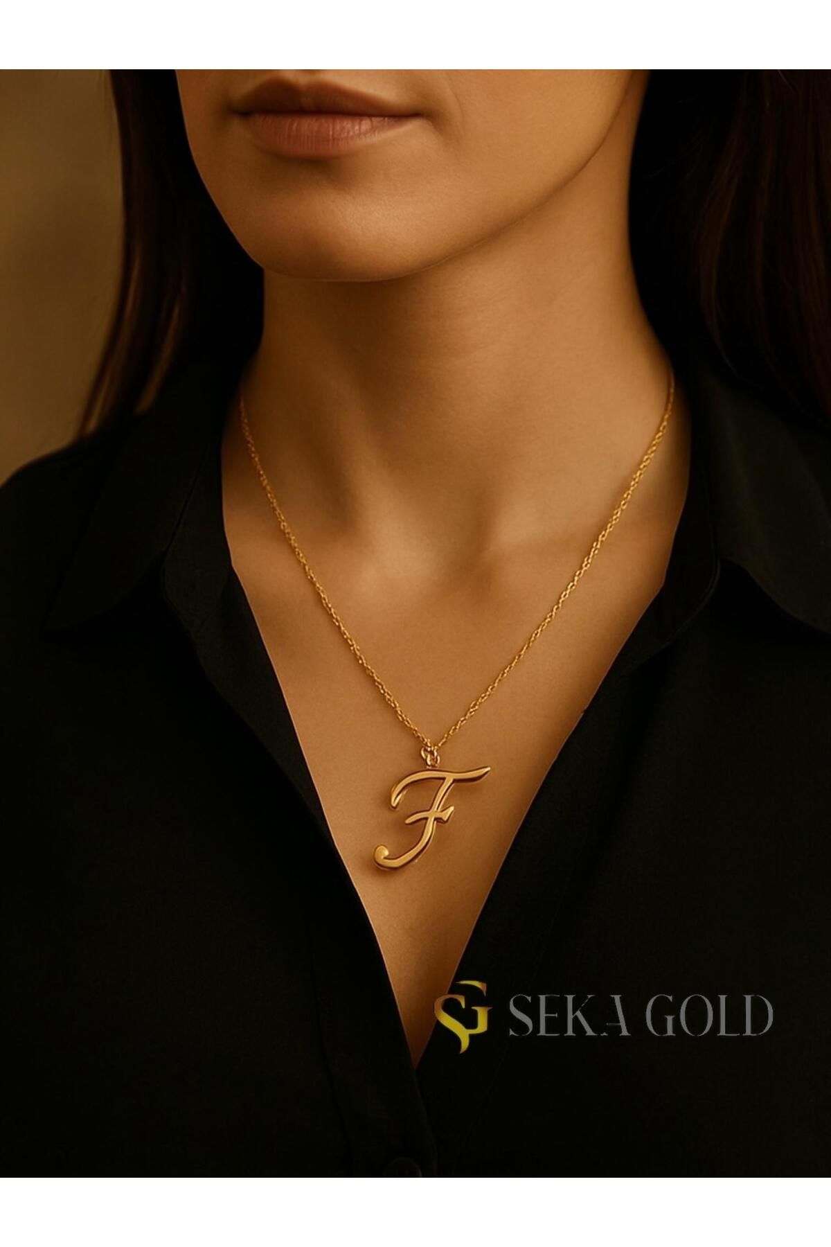 Seka gold F Harfi Kolye
