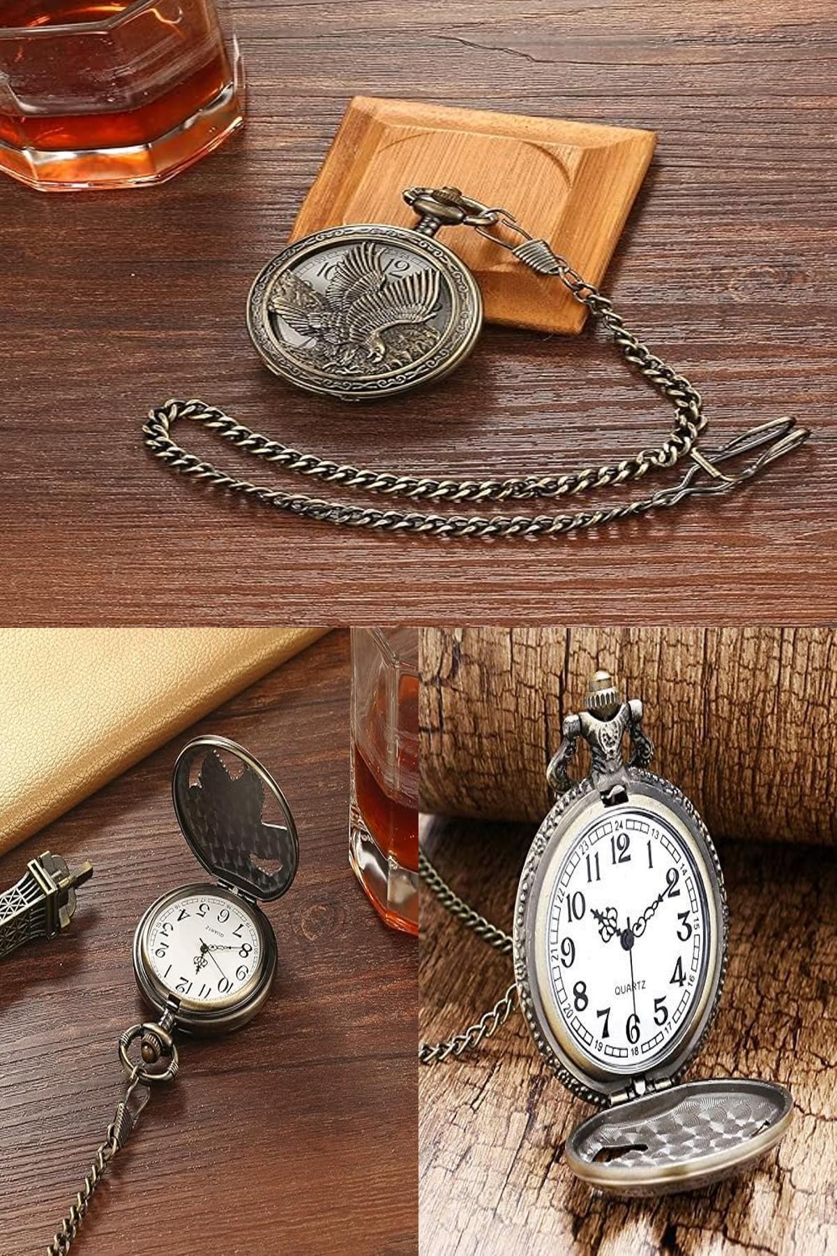 Midday Kartal Figürlü Nostaljik Köstekli Cep Saati -Hediyelik Erkek Zincirli Saat Kartal (Kuvars Mekanizma)