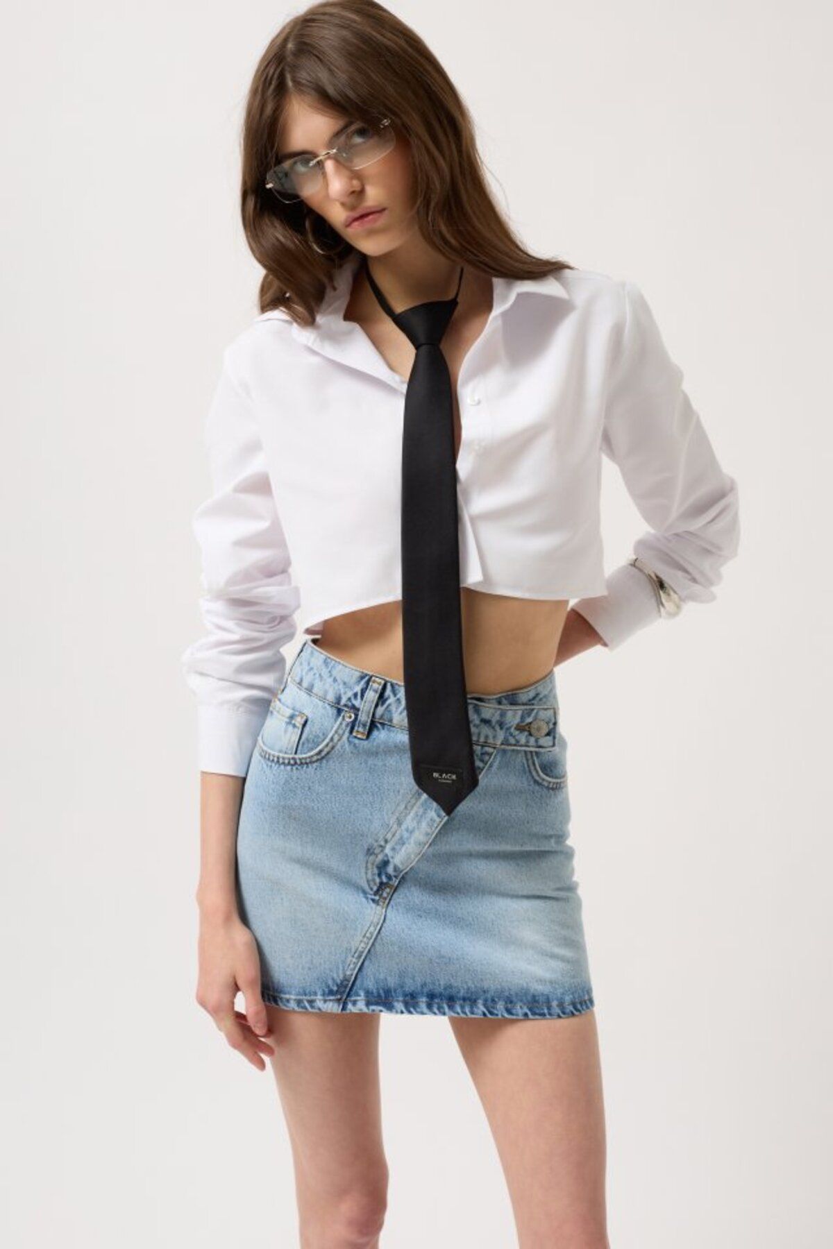 DEAG Asimetrik Kemer Denim Mini Etek