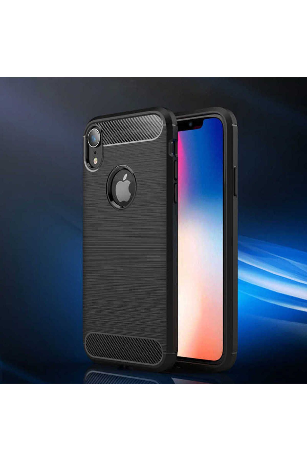 Ehr. iPhone XR ile Uyumlu Kamera Korumalı Darbe Önleyici Carbon Brushed Silikon Kılıf