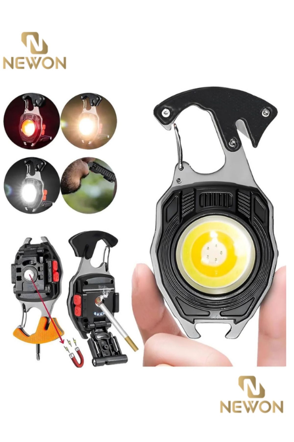 Newon Çok Fonksiyonlu Mini Led Lamba Anahtarlık ve Çakmak USB Şarjlı Kamp İçin Taşınabilir Tam 7 Modlu