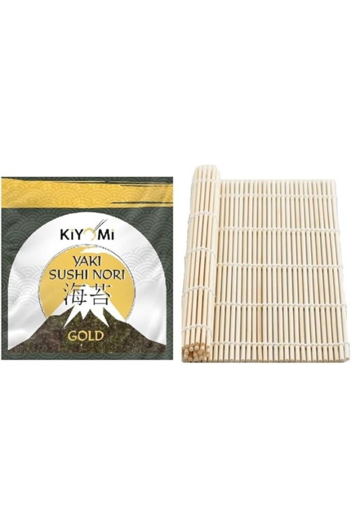 ShopZum Kiyomi Organik Bambu Sushi Mat + Doğal Nori Sushi Yosunu | 100% Bambu Sushi Matı, 10 Yaprak Sushi
