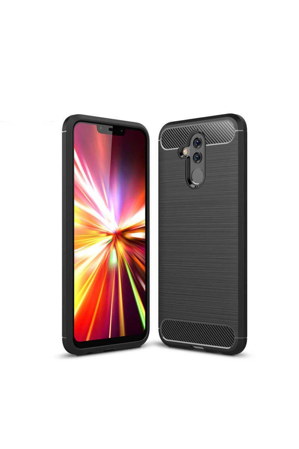 Ehr. Huawei Mate 20 Lite ile Uyumlu Kamera Korumalı Darbe Önleyici Carbon Brushed Silikon Kılıf