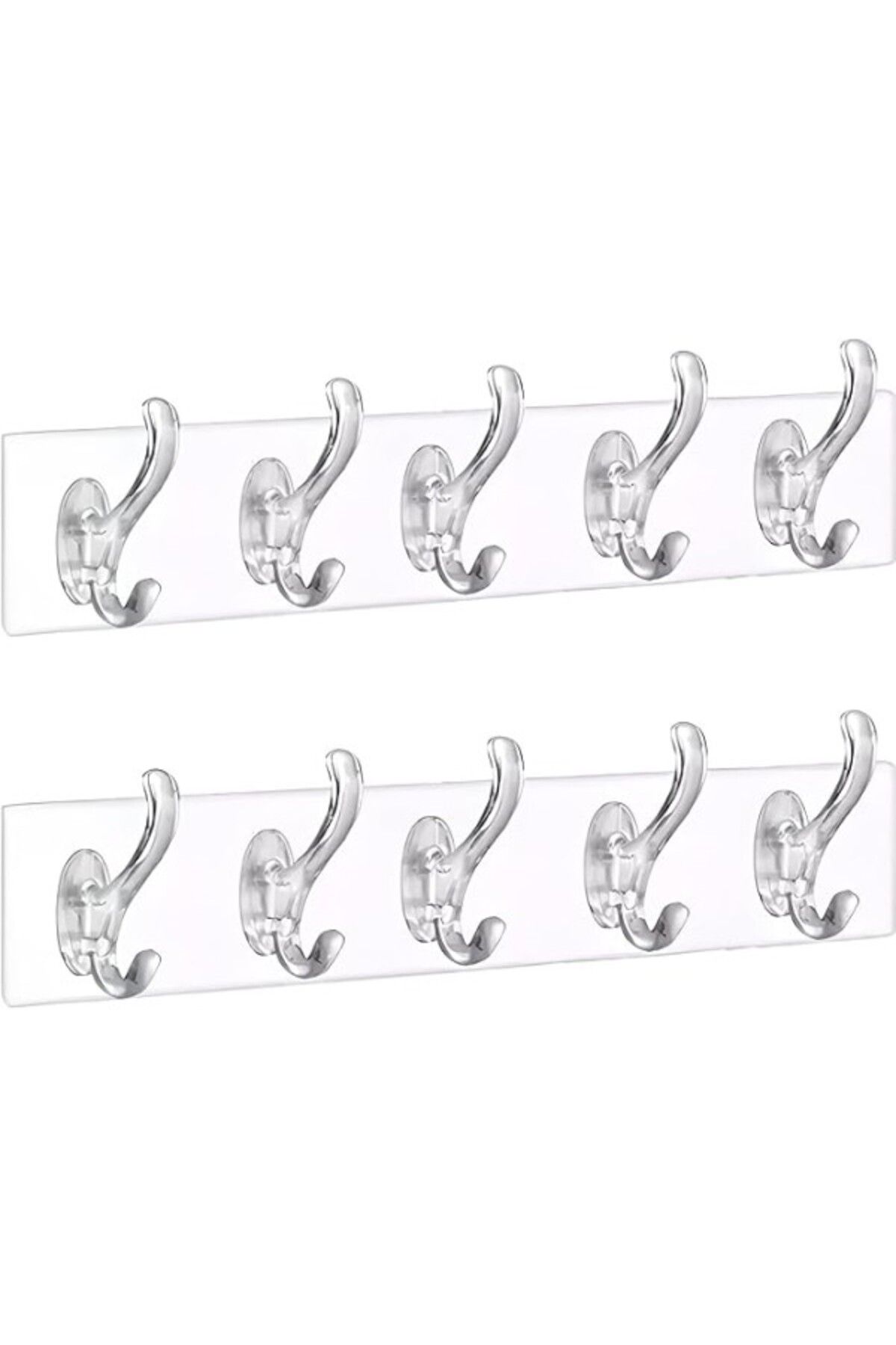 ShopZum Aee® 2 Adet Şeffaf Duvar Askısı 5&amp;apos;li Iz Bırakmayan Güçlü Yapışkanlı Askı Kapı Arkası Banyo
