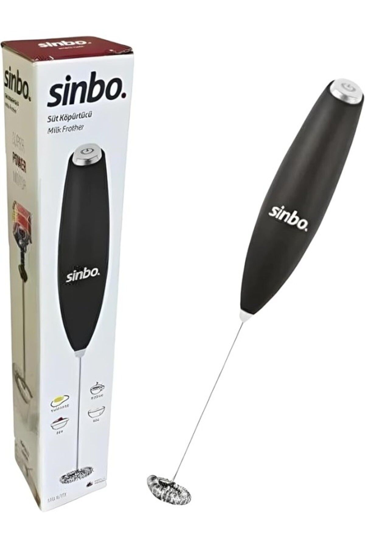 ShopZum Sinbo Elektrikli Süt Köpürtücü, Pilli Mini Mikser, Paslanmaz Çelik Çırpıcı Uçlu, Siyah Sto-6723