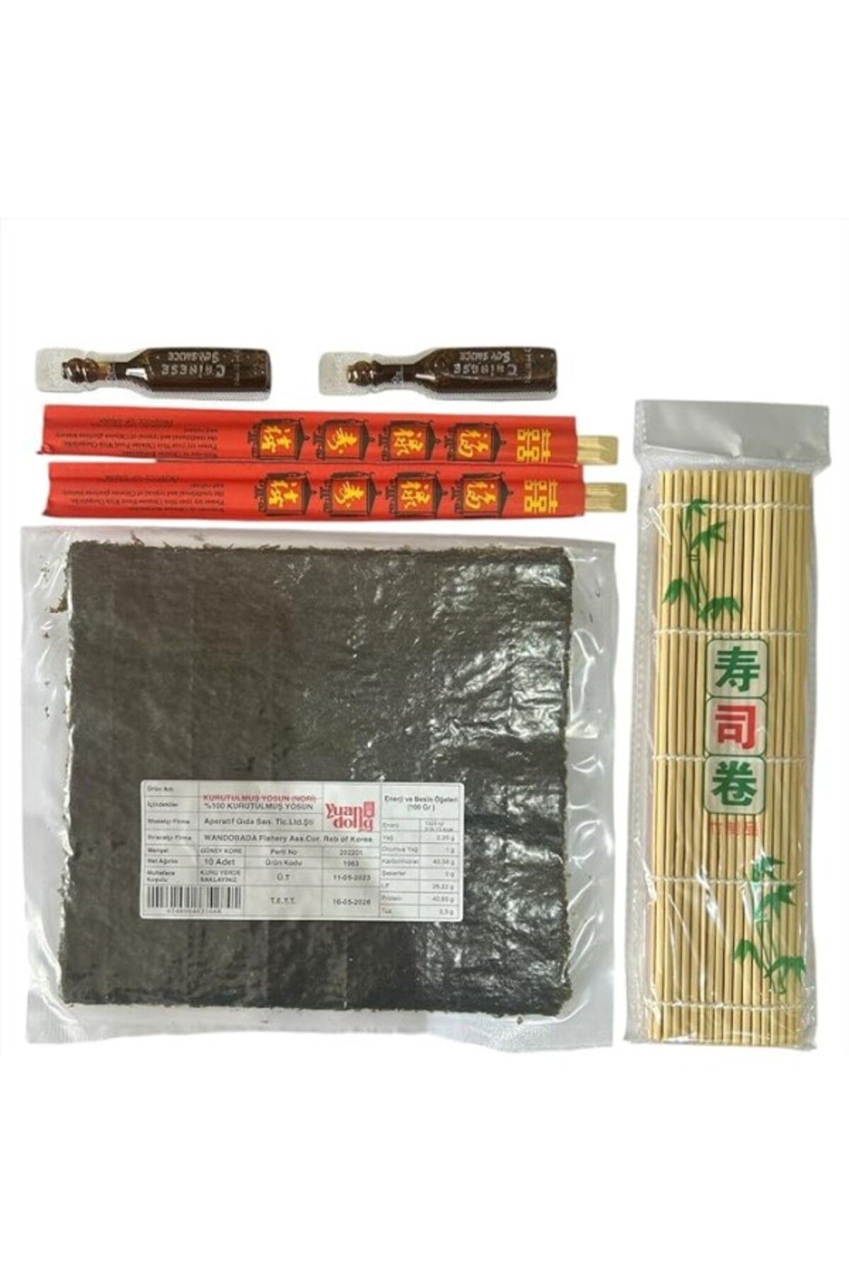 ShopZum Yuandong Sushi Seti 1, 5 Yaprak Yosun, Sushi Matı, Chopstick, Soya Sosu, Evde Sushi Yap