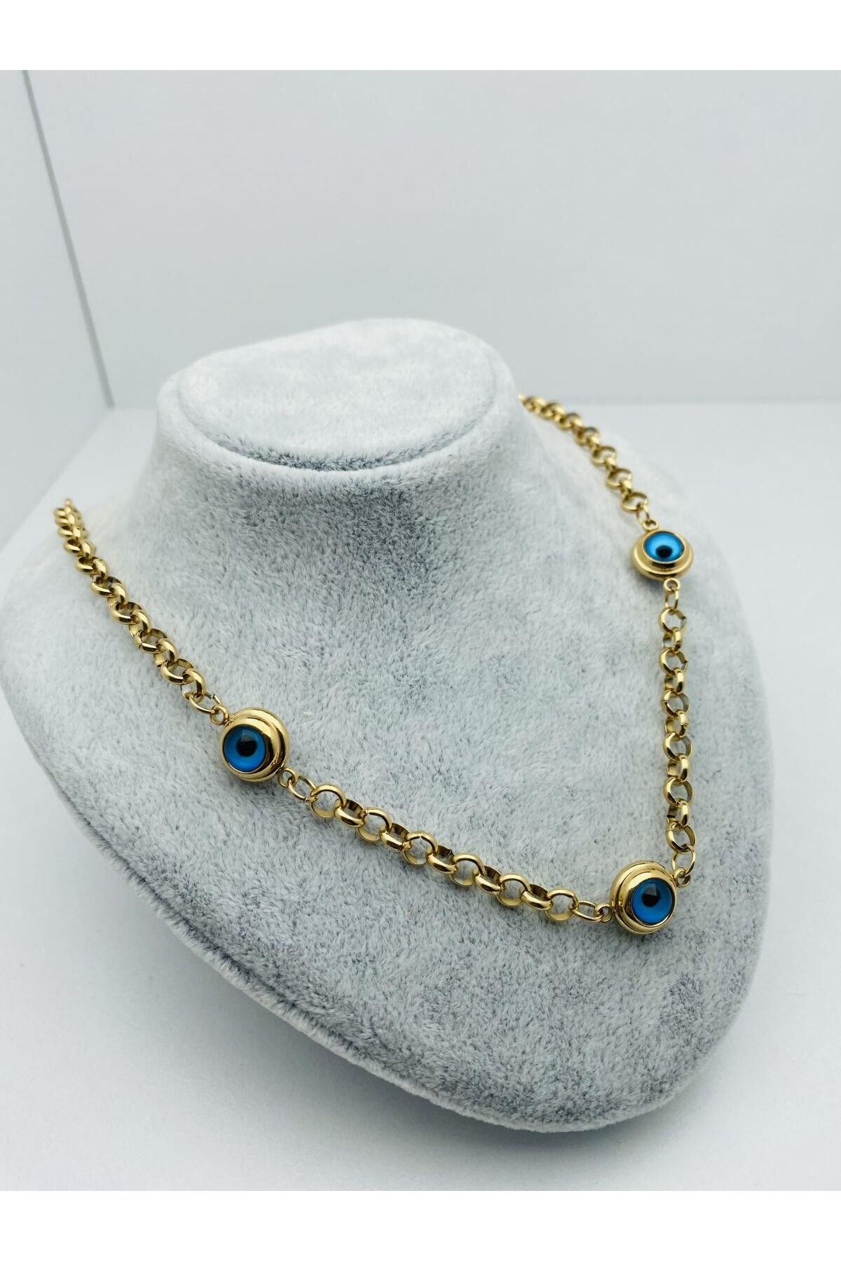 HEDİYELANDY Nazar Boncuklu Çelik Kolye (Gold) 0106153