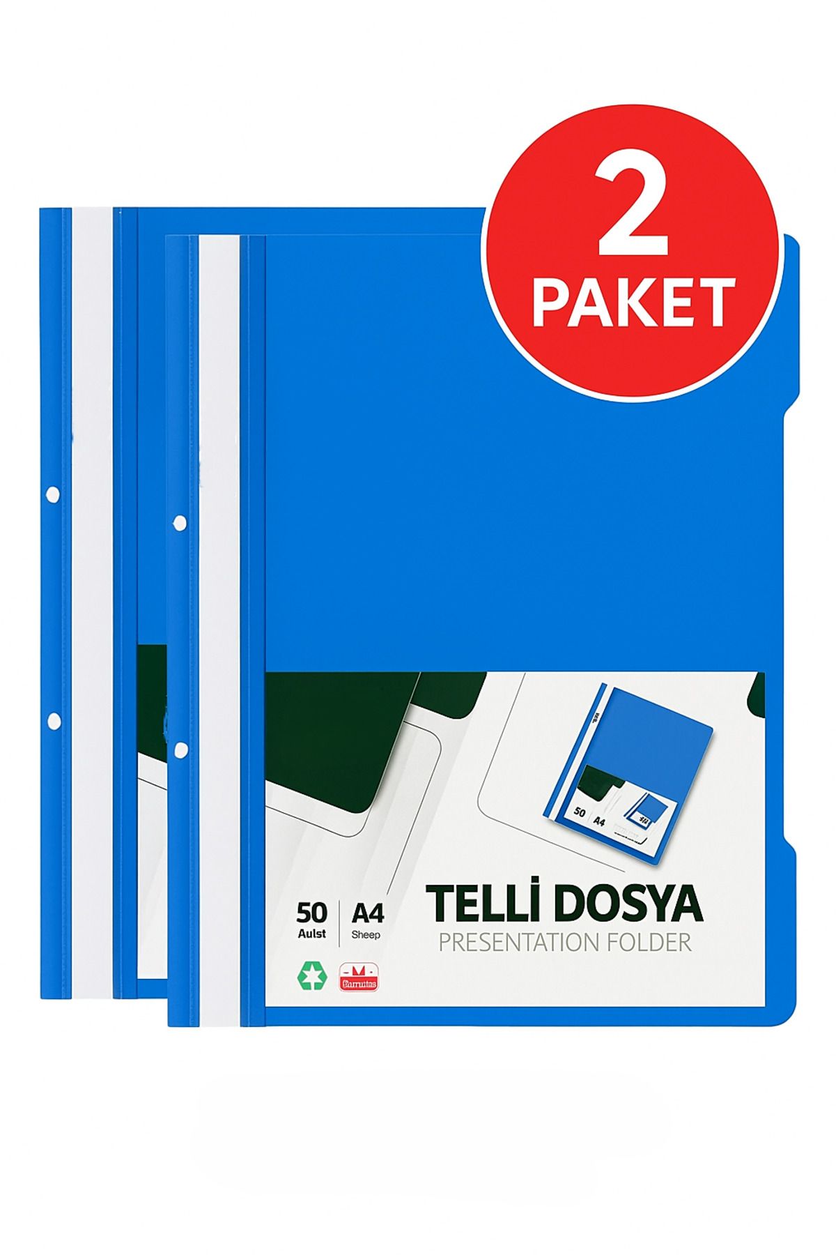 ANI OFİS KIRTASİYE A K Telli Dosya Mavi A4 – 50'li - 2 Paket Plastik Klasör Delikli