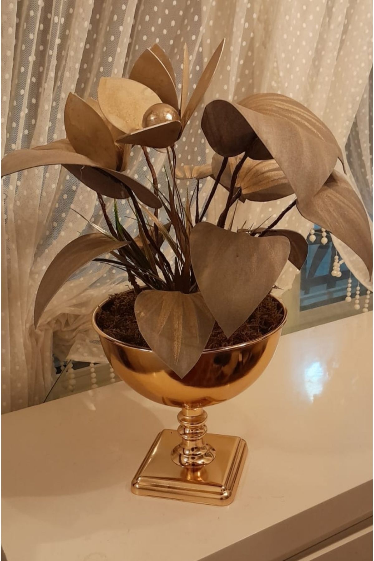 Hatem dekor flower Yapay çiçek gold metal vazoda latax çiçekler ile aranje edilmiştir lateks hediye dekoratif
