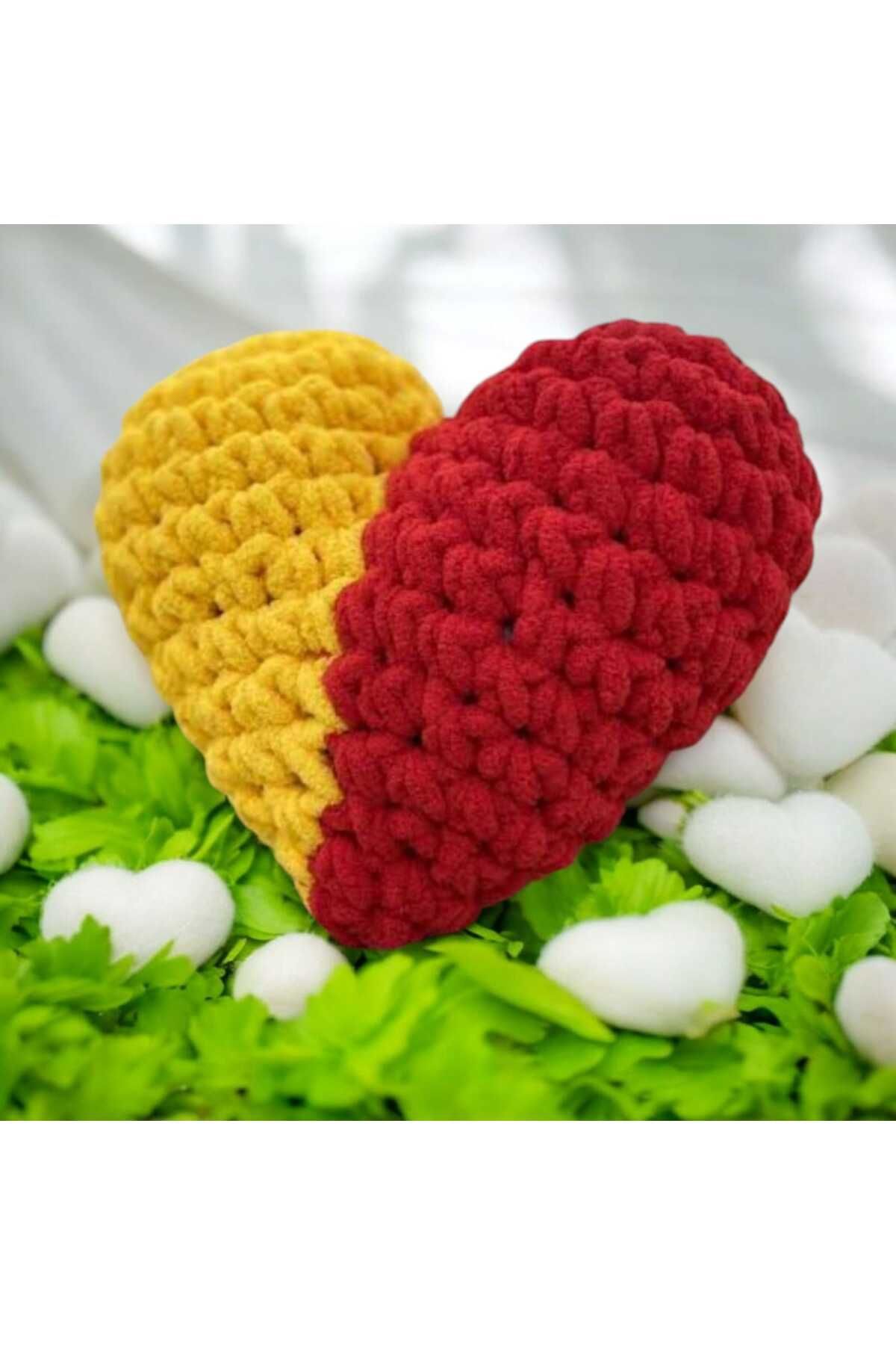 Tonydays kırmızı-sarı taraftar kalpli puffy el yapımı birinci sınıf elyaf dolgulu 35 x 35 cm yastık