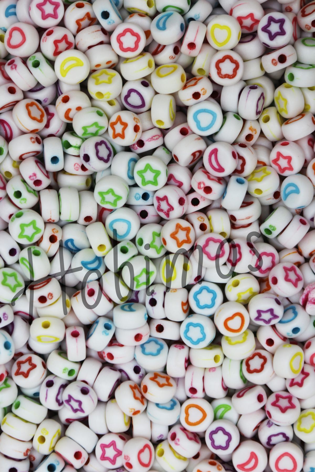 Hobimos 500 Gram 4x7mm Yassı Karışık Şekilli Plastik Boncuk - Kalp, Yıldız, Ay Boncuk - Takı Yapım Boncuğu