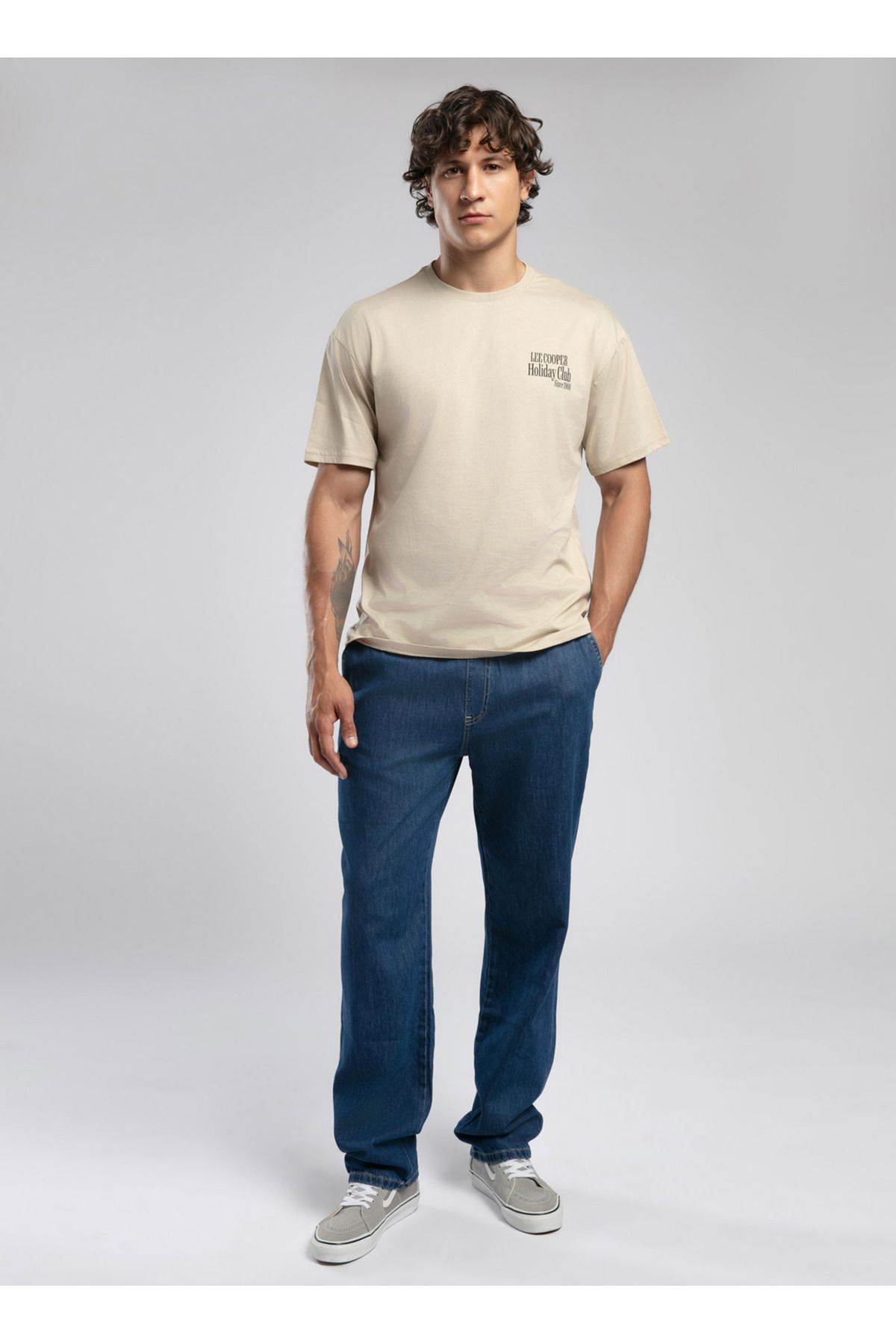 Lee Cooper Lastikli Bel Straight Erkek Denim Pantolon 252 LCM 121067 LOOSE MYLES MID BLUE