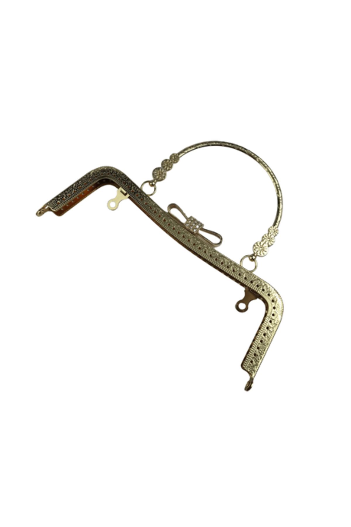 ÇANTA Fiyonklu Taşlı Saplı Metal Çanta Bursu 20 cm - El Çantası Klipsi Aksesuarı