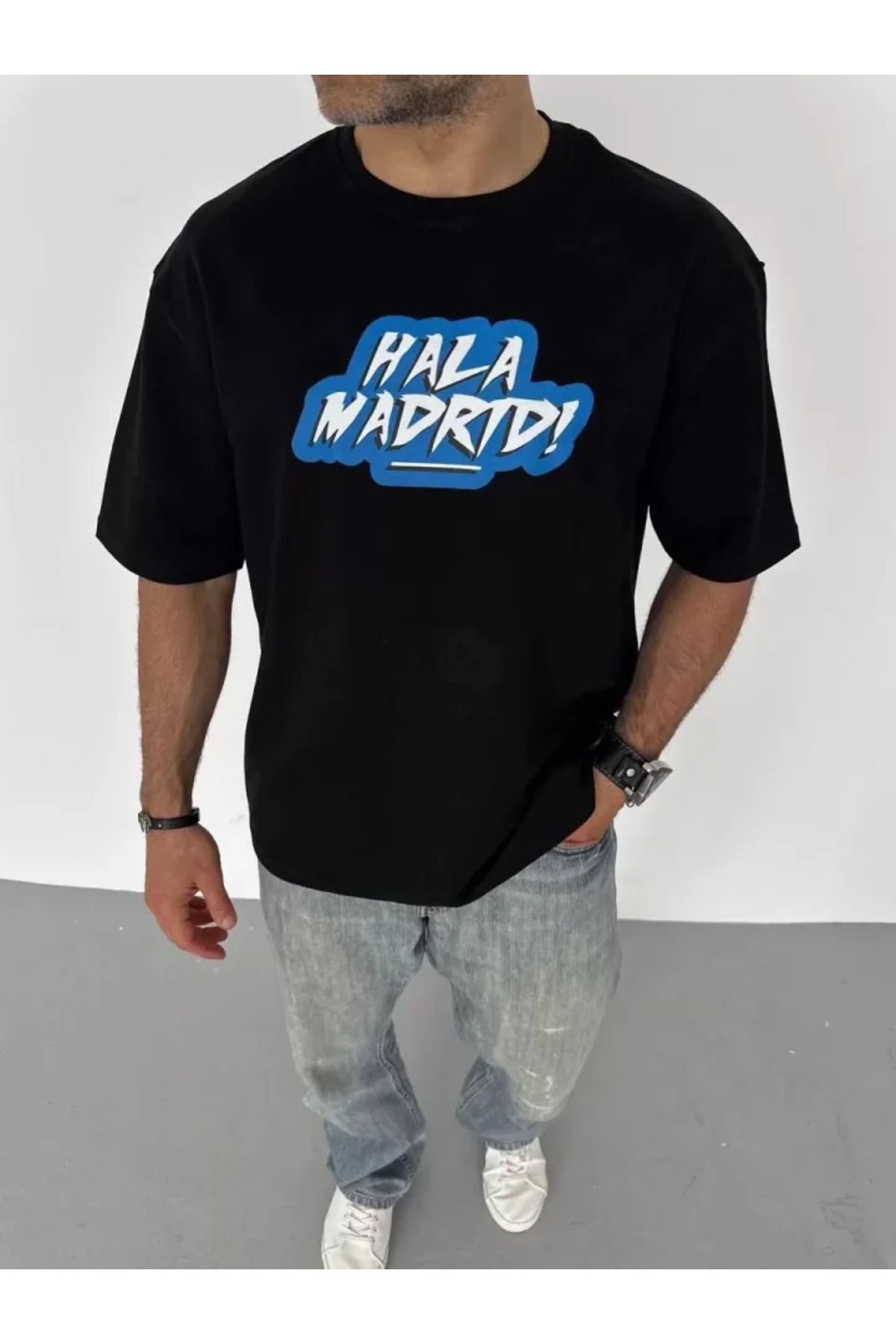 DEAG Unisex Bisiklet Yaka Baskılı Oversize T-Shirt - Siyah