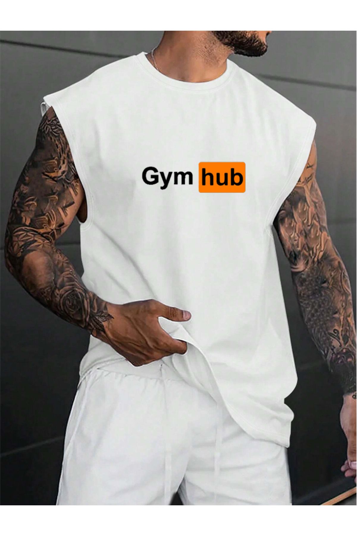 COHERENT Kadın/erkek GYMHUB Özel Baskılı Oversize Pamuk Penye Bisiklet Yaka Sıfır Kol T-shirt