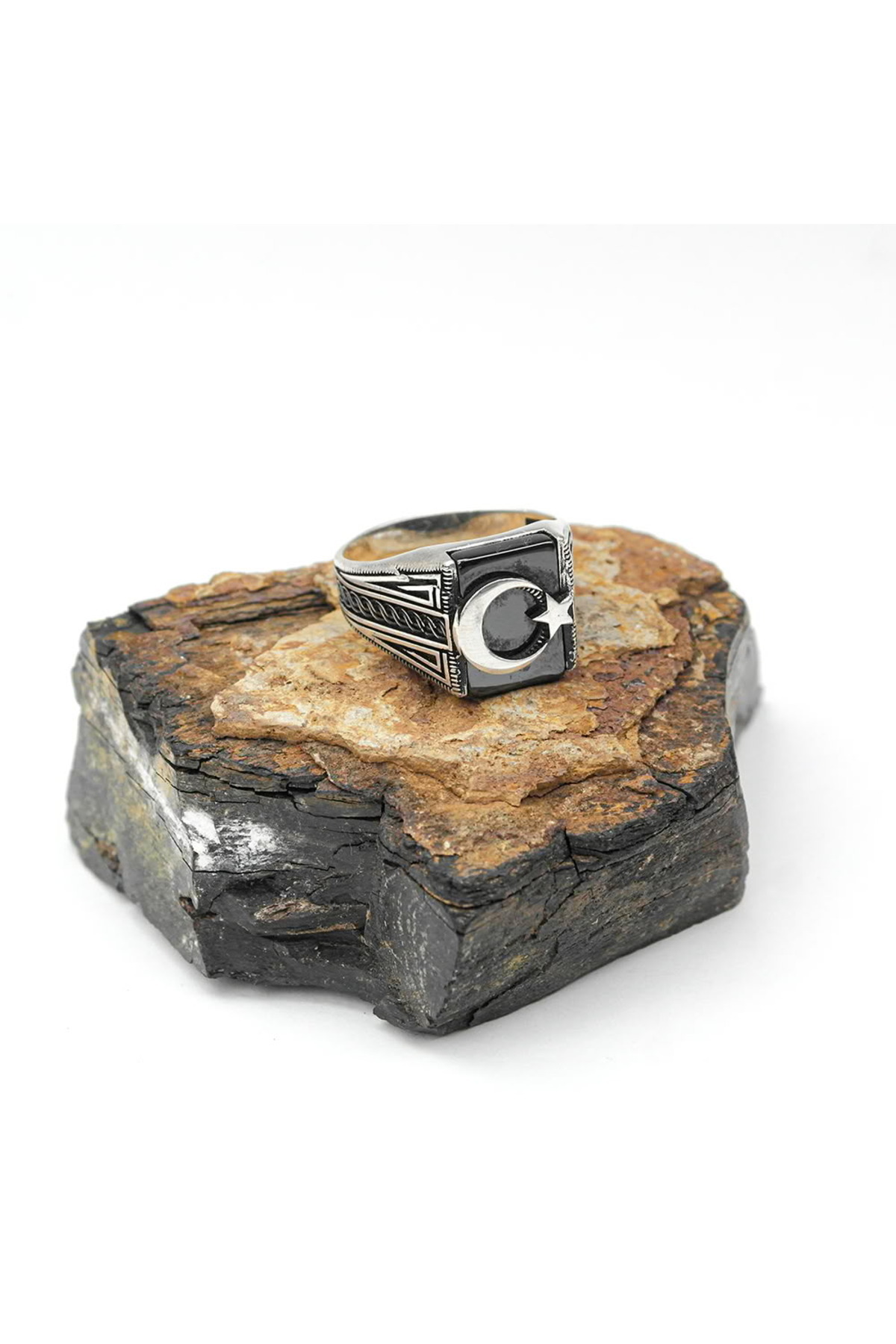 Skygo-Ayyıldız Men's Ring with Knitted Pattern on the Edges 2