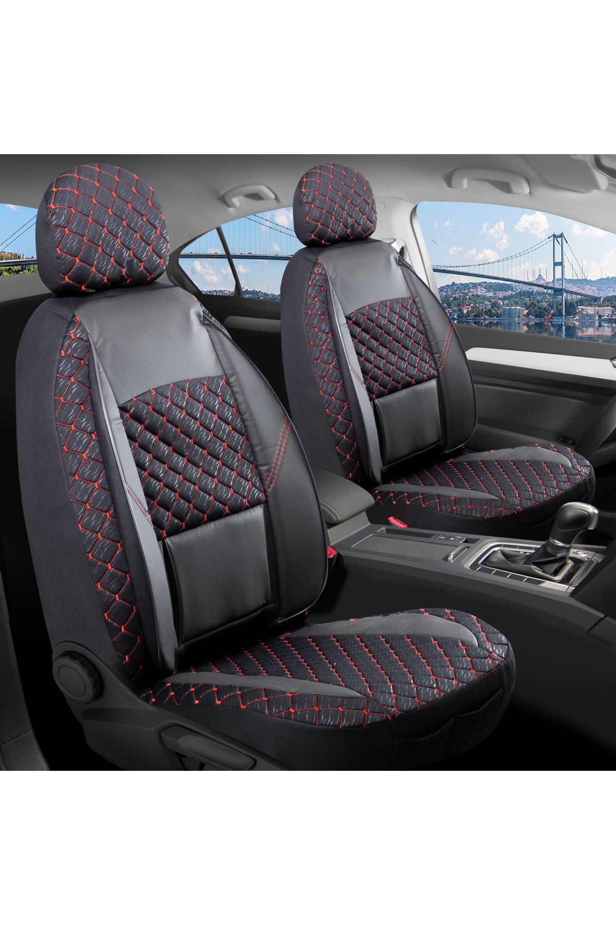 autogoodstore Jeep Grand Cheroke Yeni Uyumlu Lüx Yarı Deri Oto Koltuk Kılıfı Ön Arka Takım ALPINE SİYAH KIRMIZI