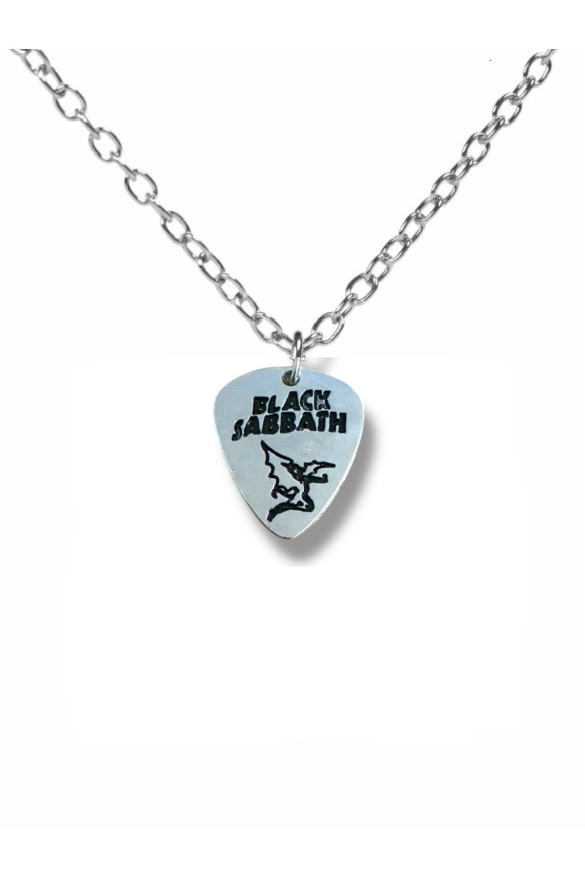 Herşey Nota Black Sabbath Efsanevi Metal Grubu Pena Şeklinde Çift Taraflı Rock İşaretli Unisex Metal Kolye