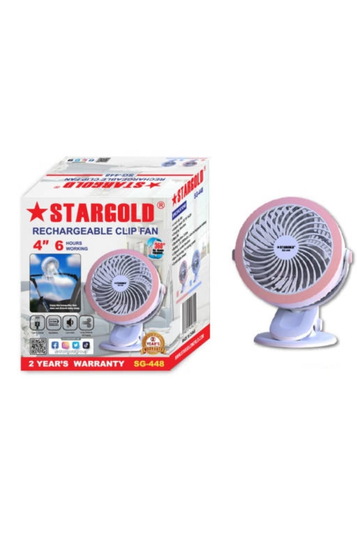 Generic-STARGOLD Rechargeable Clip Fan 5 Speeds 2000mAh Battery with 360° Rotation & USB-C Charging 2