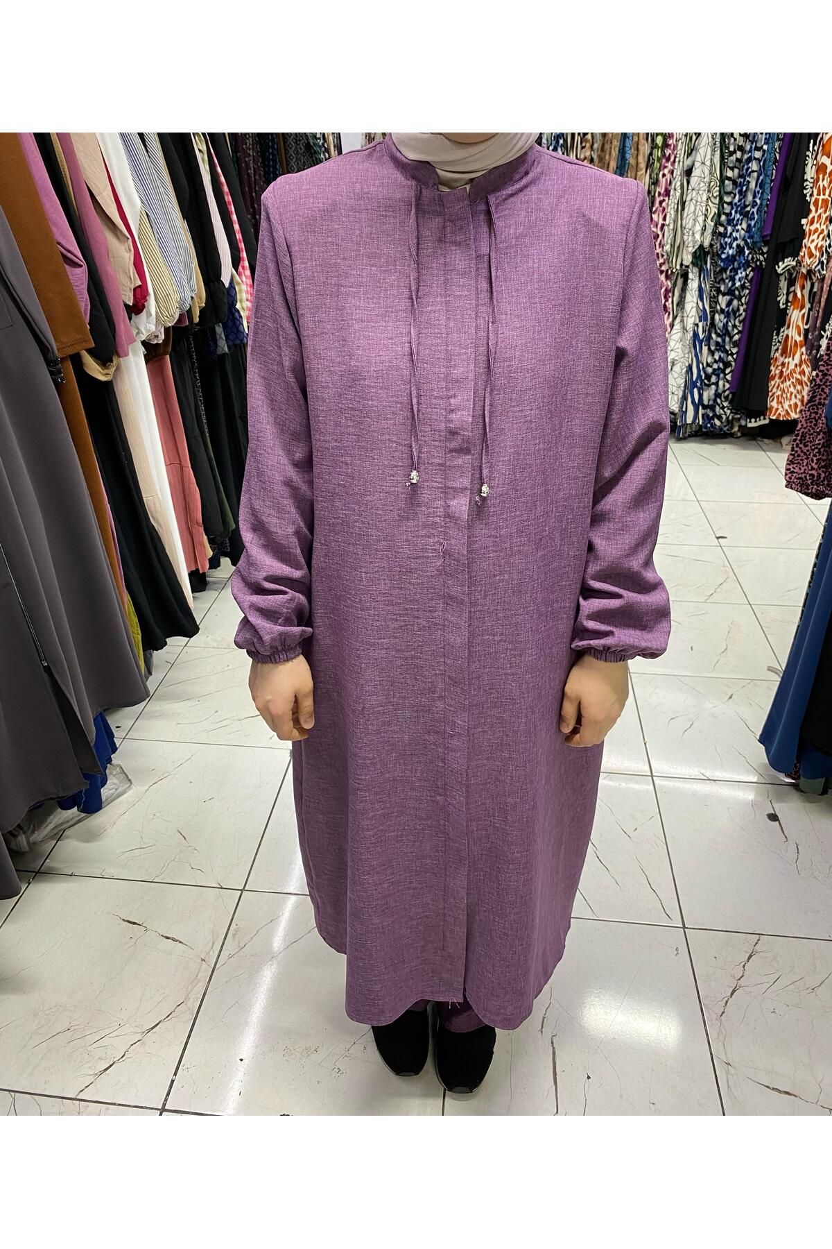 yenidünya home Keten Tunik Pantolon Takım Mor Renk