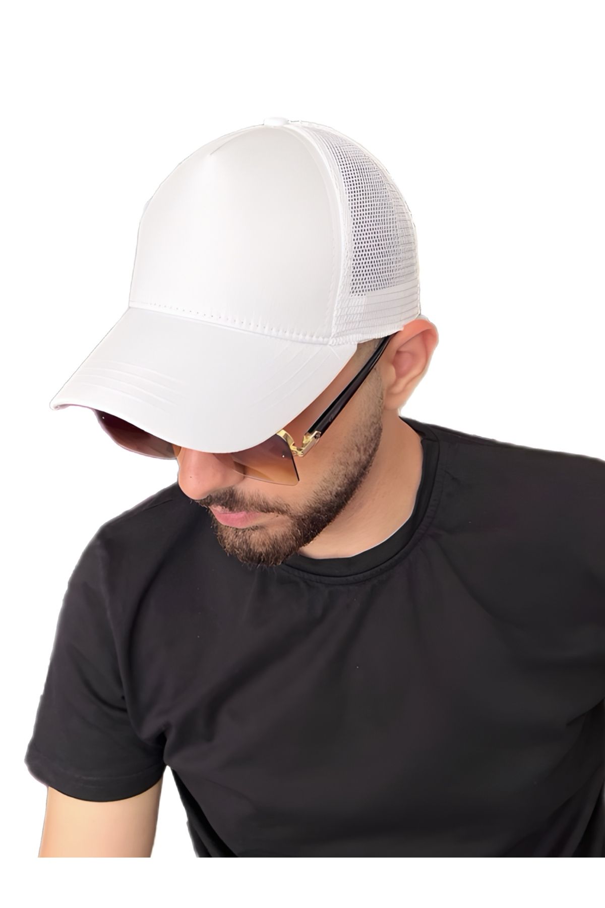 ZERAMİNE Beyaz Düz Şapka Unisex Spor Şapka Fileli