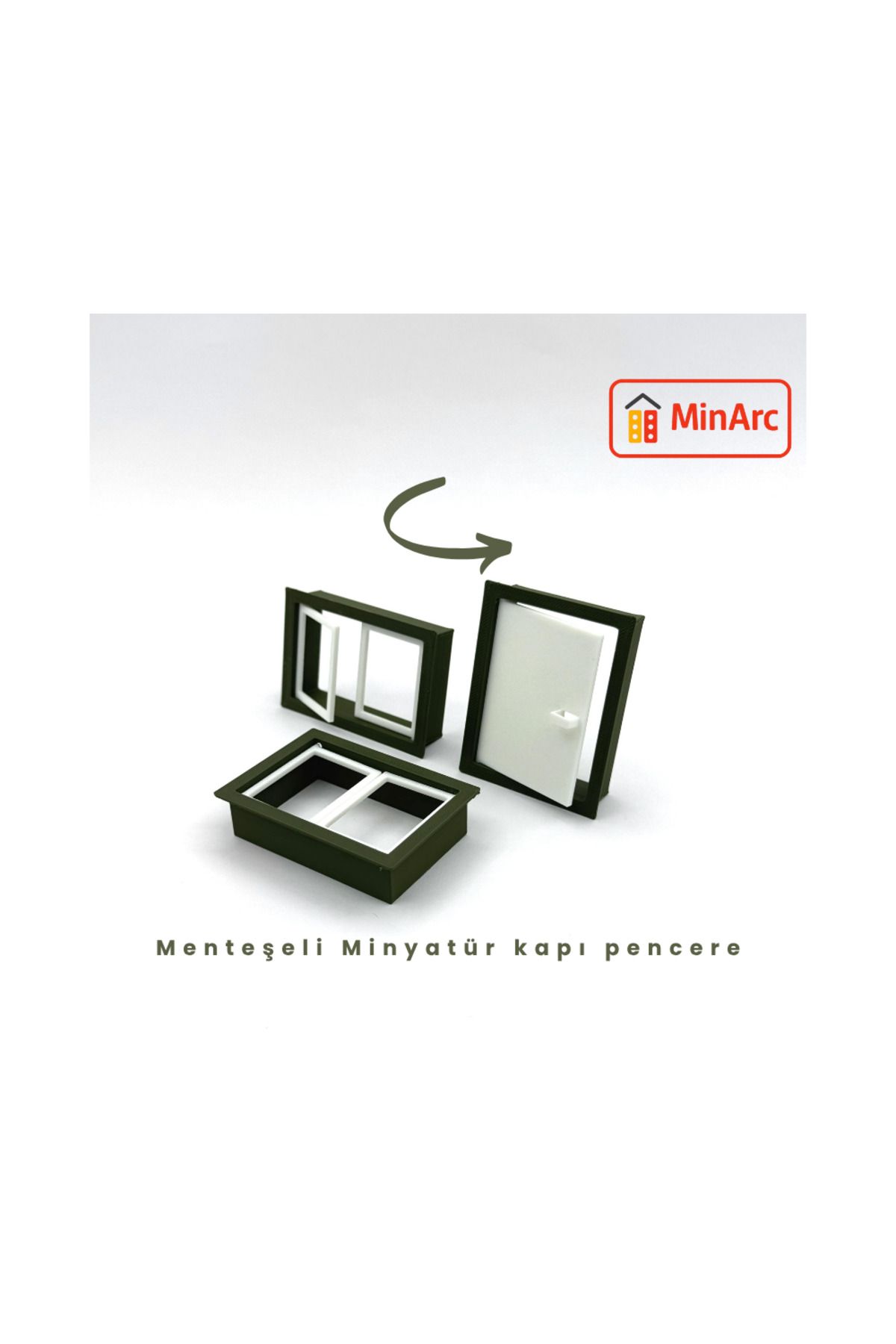 MinArch Minyatür Yeşil Kapı ve Pencere Seti – 1 Kapı + 2 Pencere – Maket, DIY, Hobi - Minyatür İnşaat