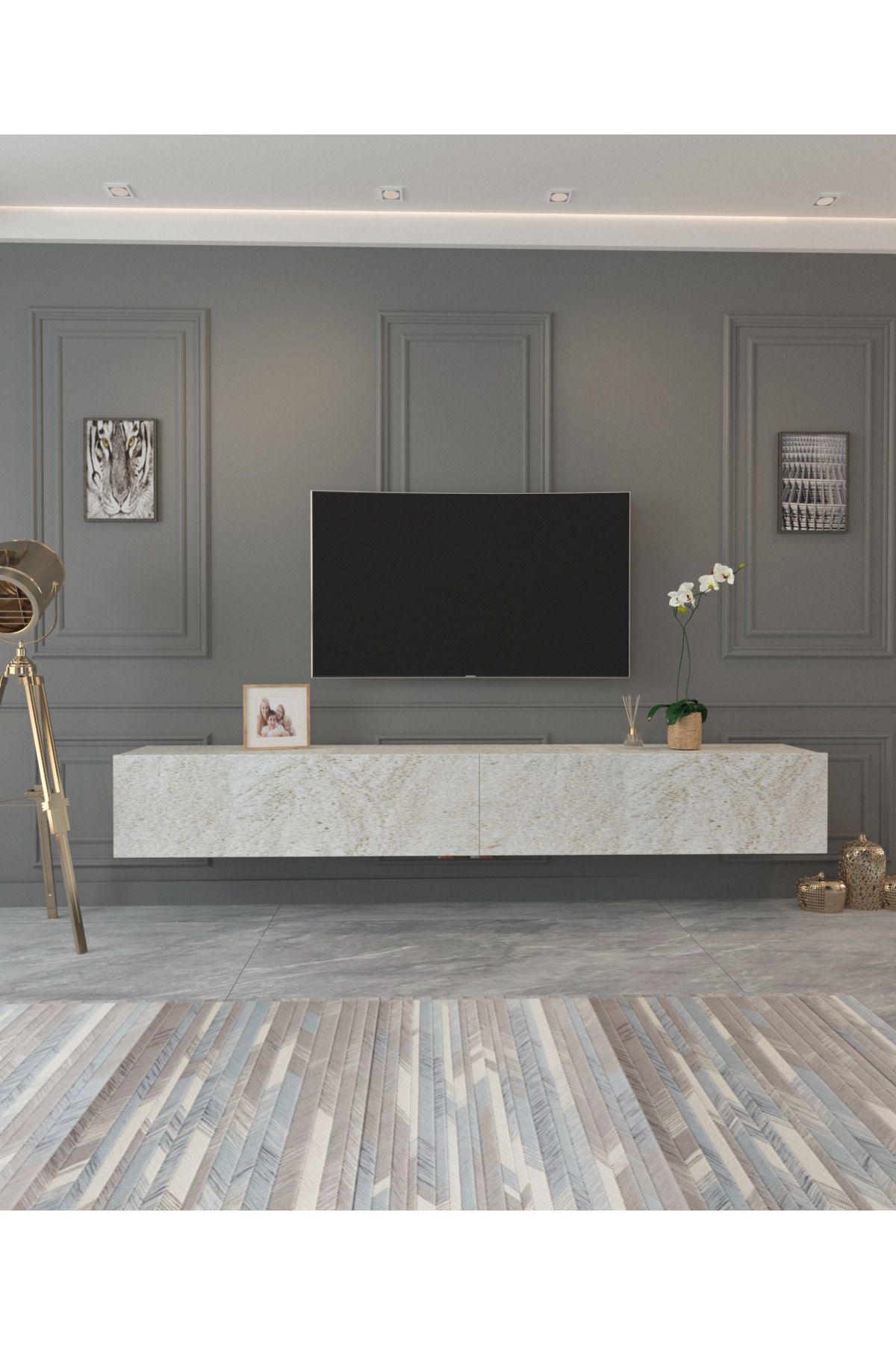MOBİLYA GEZEGENİ Mobilya Gezegeni Bohemin 180 cm Traverten Tv Ünitesi