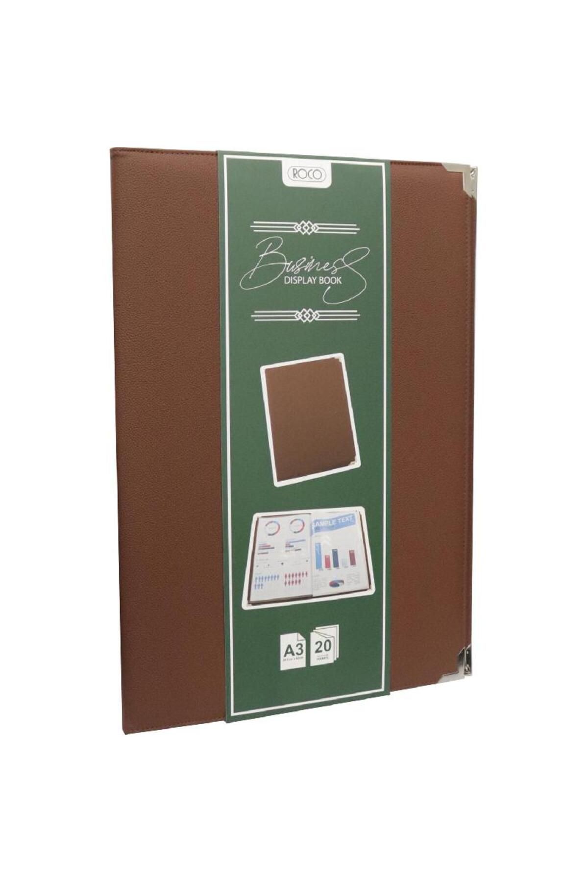 Roco-A3 Display Book with 20 Pockets – Leather Cover, Brown 3