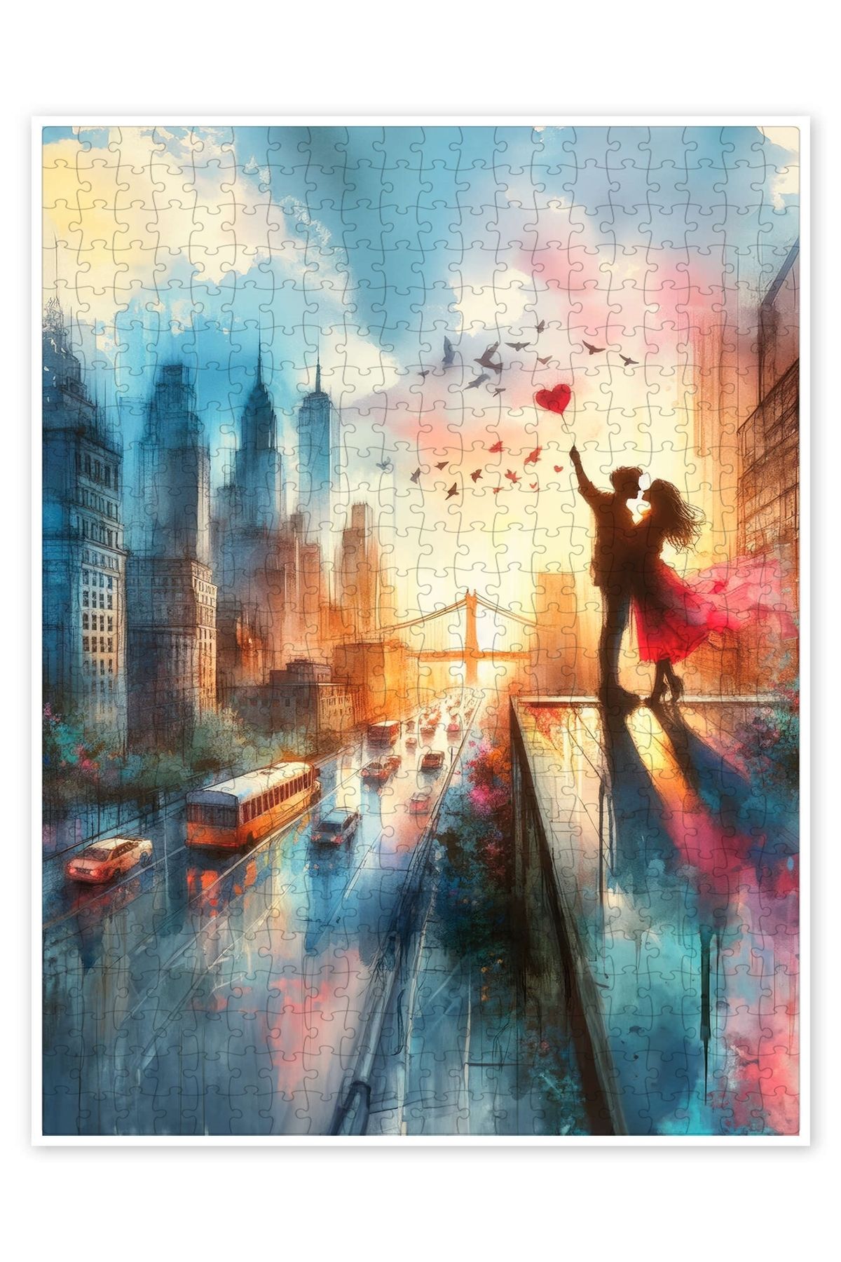Jeronkarji New York'ta Aşk 500 Parça Puzzle Yapboz Şehir Manzara Temalı Hobilik