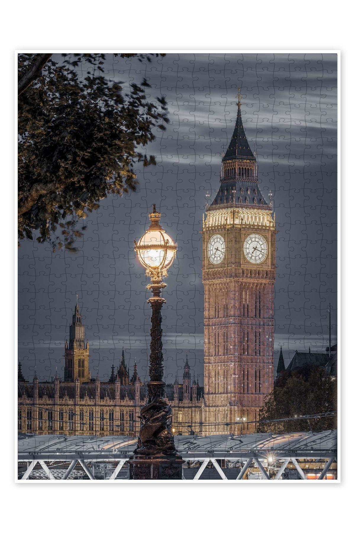 Jeronkarji Sokak Lambası ve Big Ben 500 Parça Puzzle Yapboz Şehir Manzara Temalı Hobilik