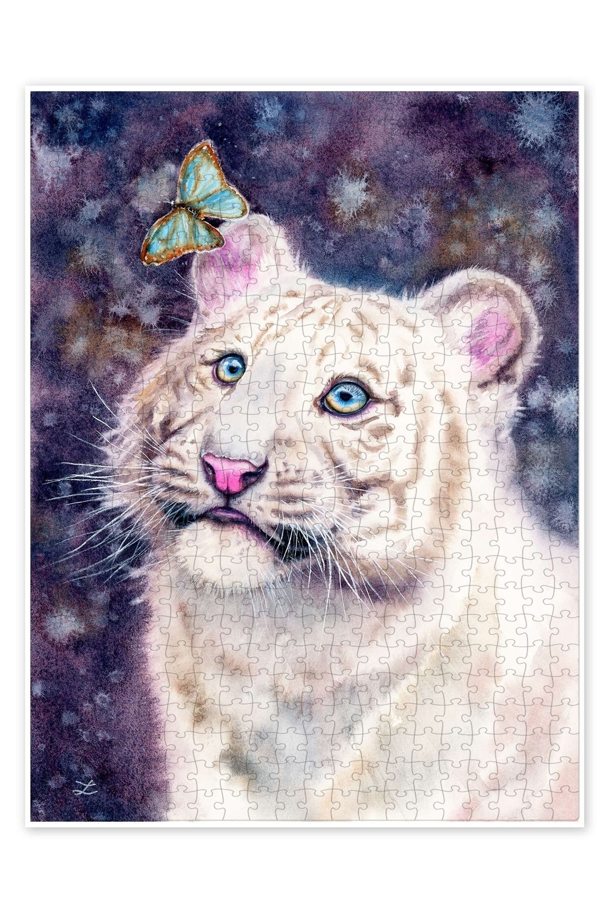 Jeronkarji Beyaz Kaplan Yavrusu ve Kelebek 500 Parça Puzzle Yapboz Çocuklar için Neşeli Hayvan Temalı