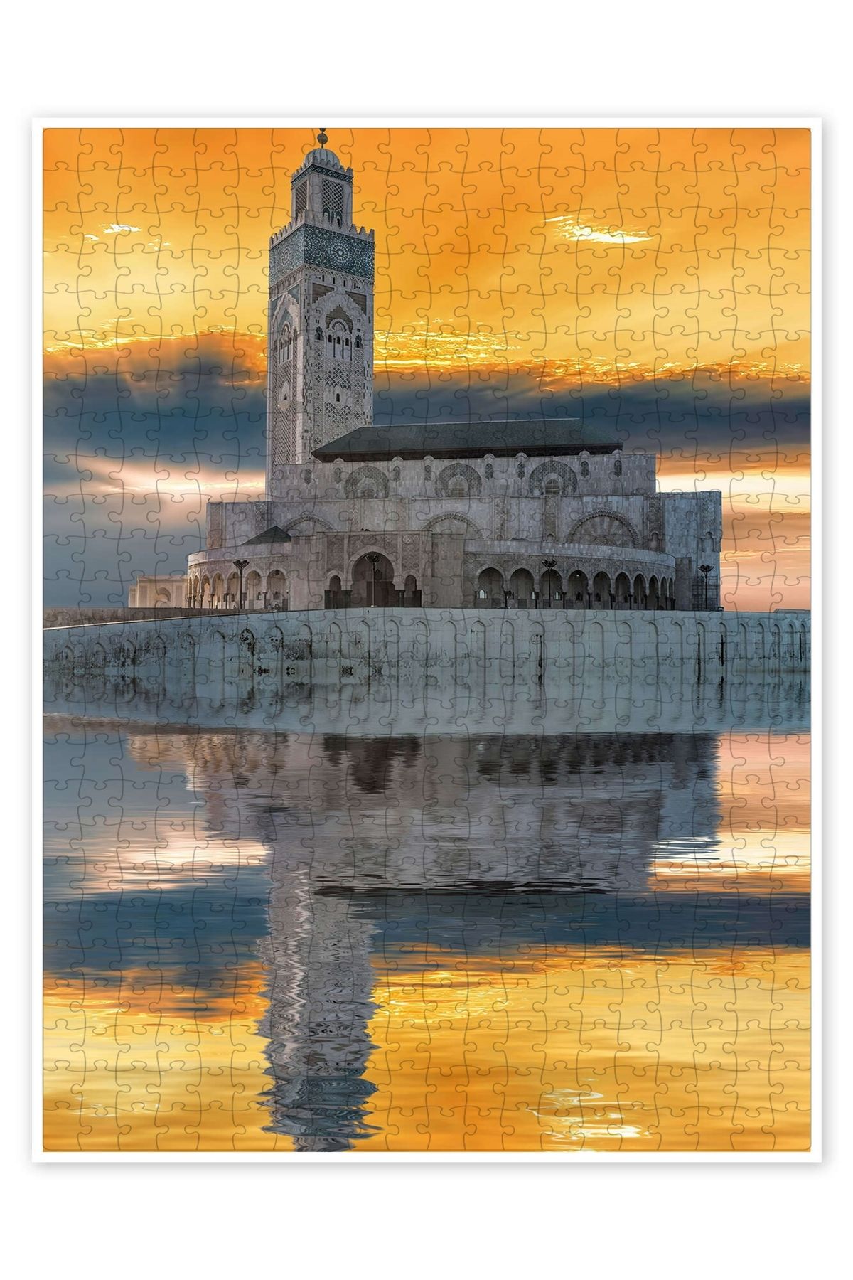Jeronkarji Hassan II Camii, Kazablanka, Fas 500 Parça Puzzle Yapboz Şehir Manzara Temalı Hobilik