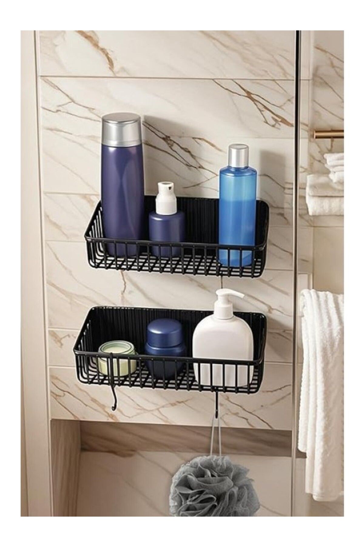 ShopZum Banyo Yapışkanlı Banyo Rafı, 2&Apos;Li Banyo Düzenleyici, Duş Rafı Organizer Şampuanlık, Plastik