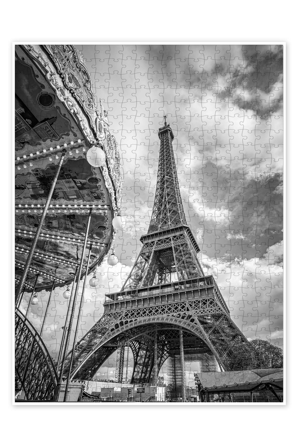Jeronkarji Paris'te atlıkarıncalı Eyfel Kulesi 500 Parça Puzzle Yapboz Şehir Manzara Temalı Hobilik