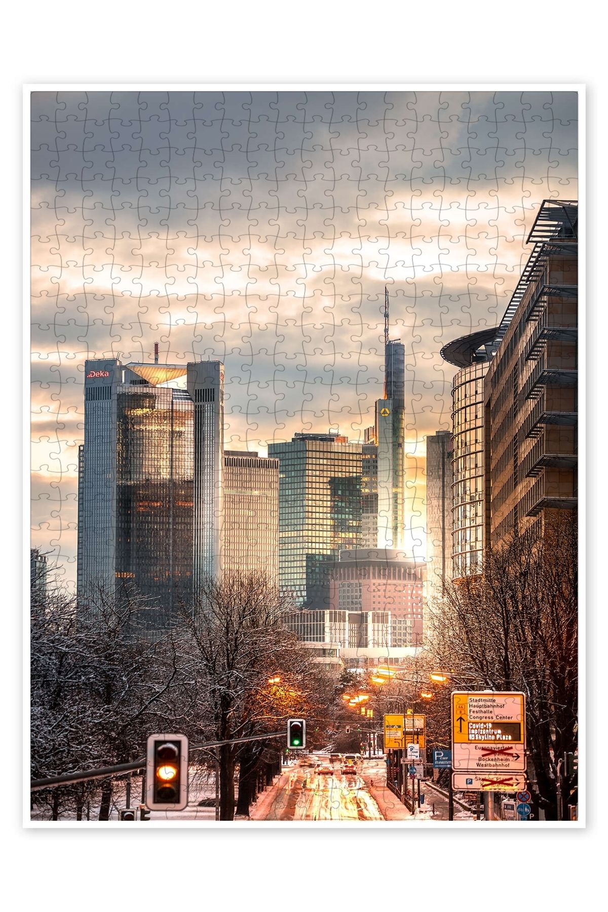 Jeronkarji Kışın Frankfurt am Main, gün doğumu 500 Parça Puzzle Yapboz Şehir Manzara Temalı Hobilik