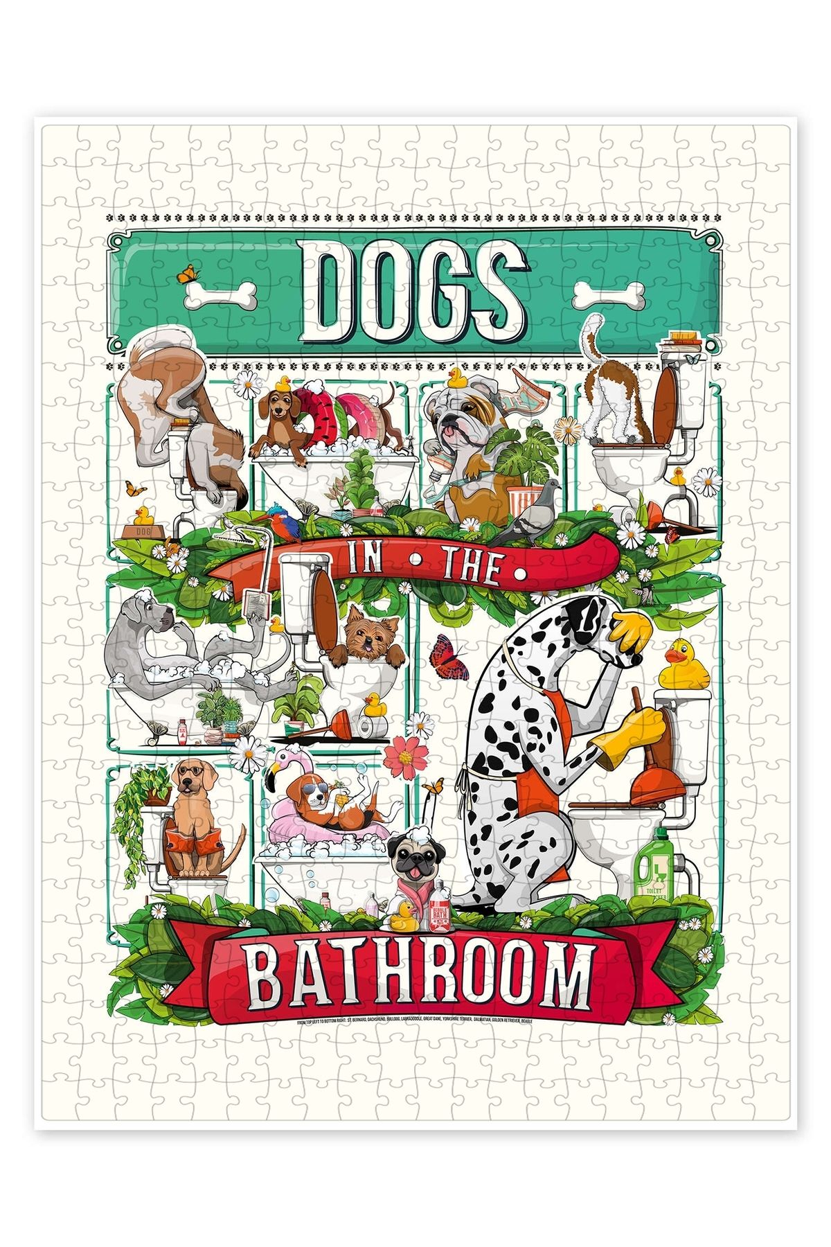 Jeronkarji Banyodaki Köpekler 500 Parça Puzzle Yapboz Kedi Köpek Temalı Doğa ve Orman Hayvanları