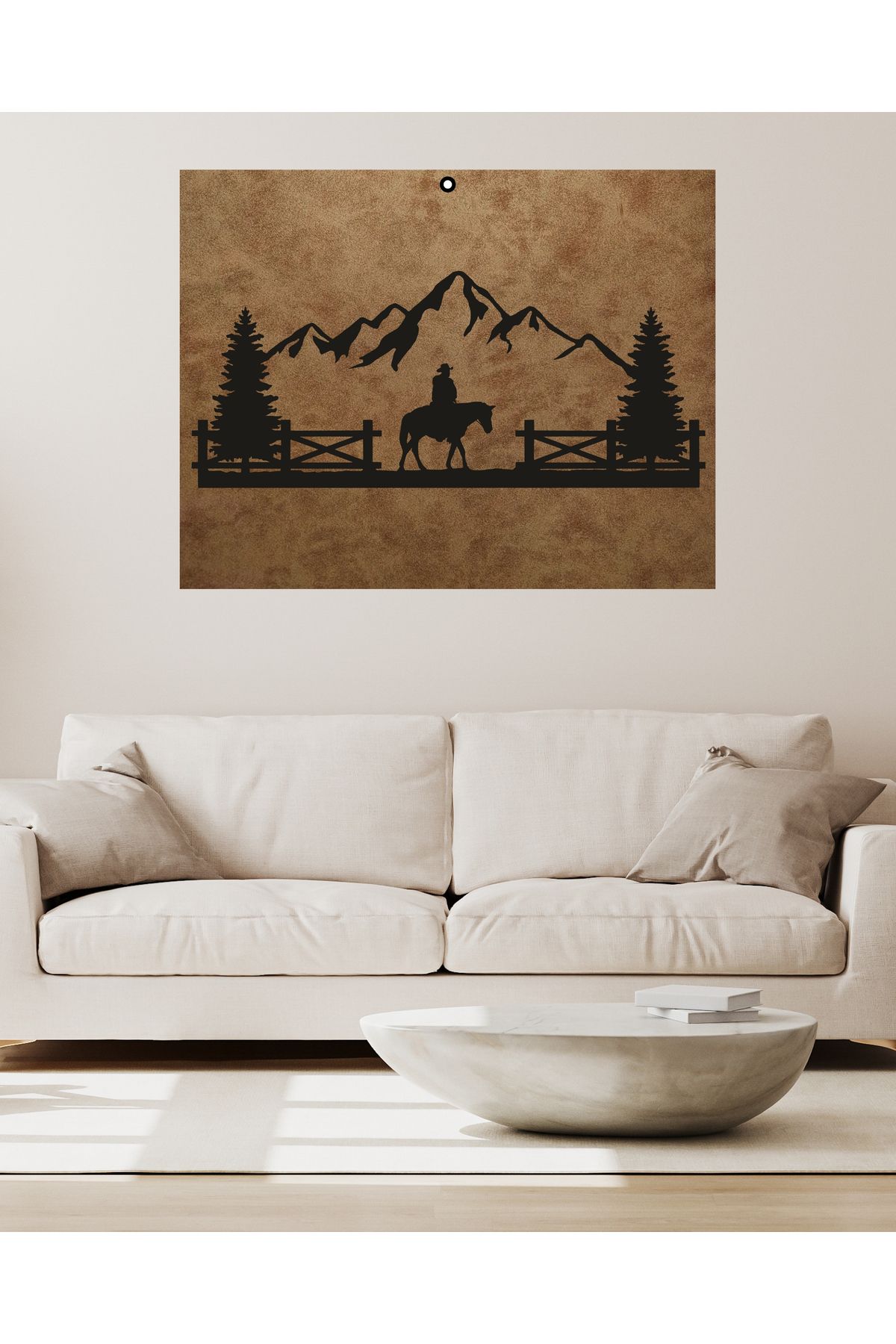 Grand Fine Art Çerçevesiz Süet Deri Üzerine Lazer Kesim Siyah Mdf Tablo At Dağ ve Manzara