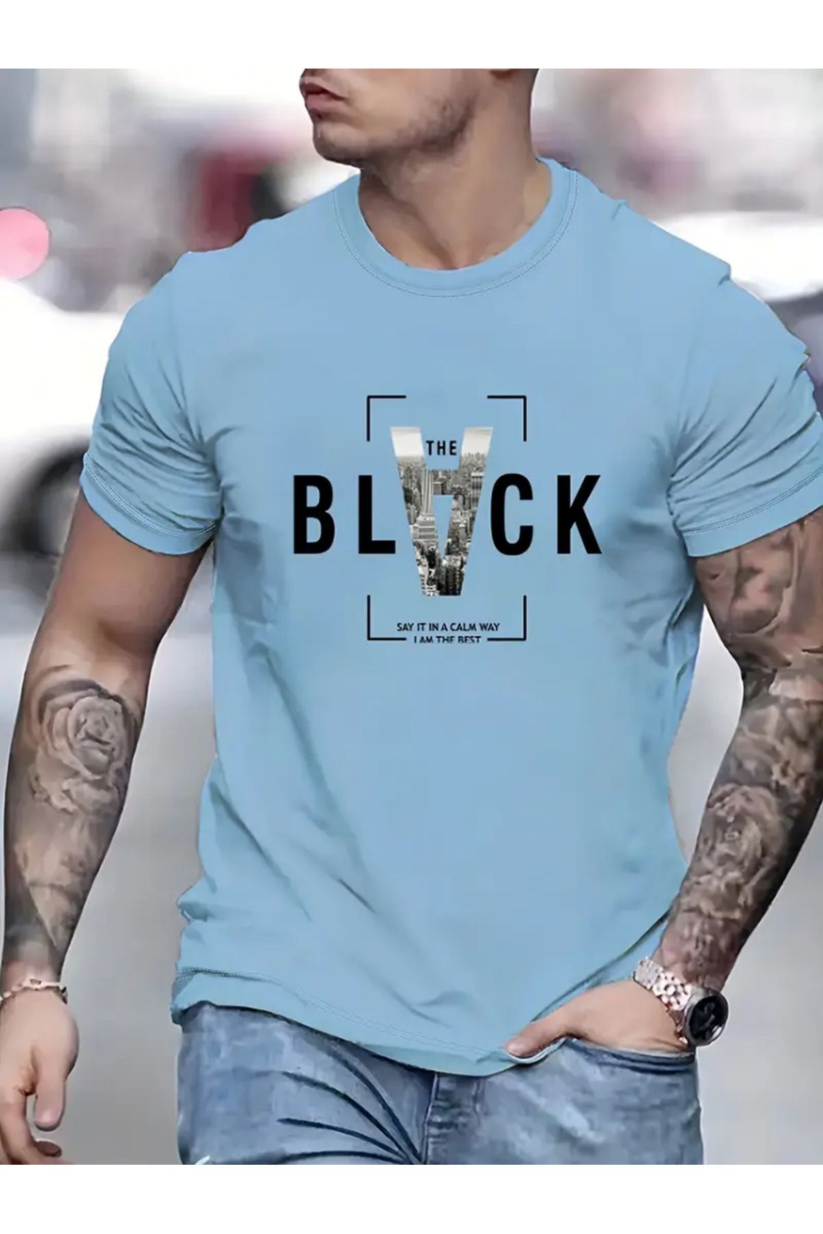 aynewmoda Erkek kısa kollu polyester ve elastan karışımı tişört, yuvarlak yaka, bol kesim,