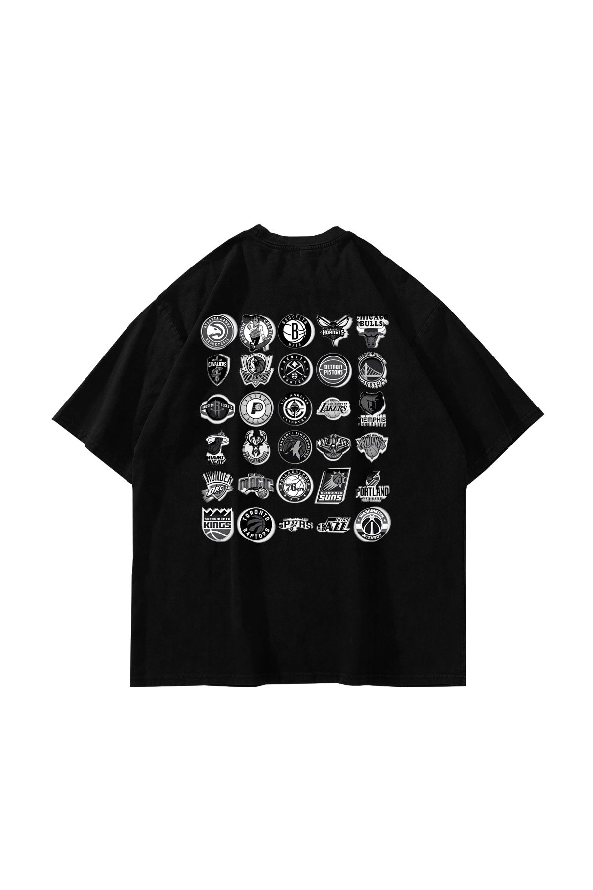 Sekizbiraltı Lakers Baskılı Oversize Unisex Siyah Tshirt