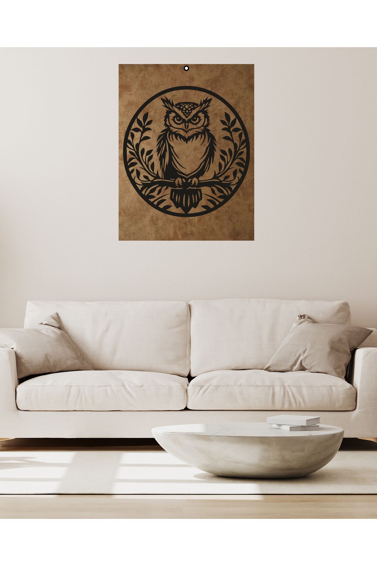 Grand Fine Art Çerçevesiz Süet Deri Üzerine Lazer Kesim Siyah Mdf Tablo Baykuş Çiçekli
