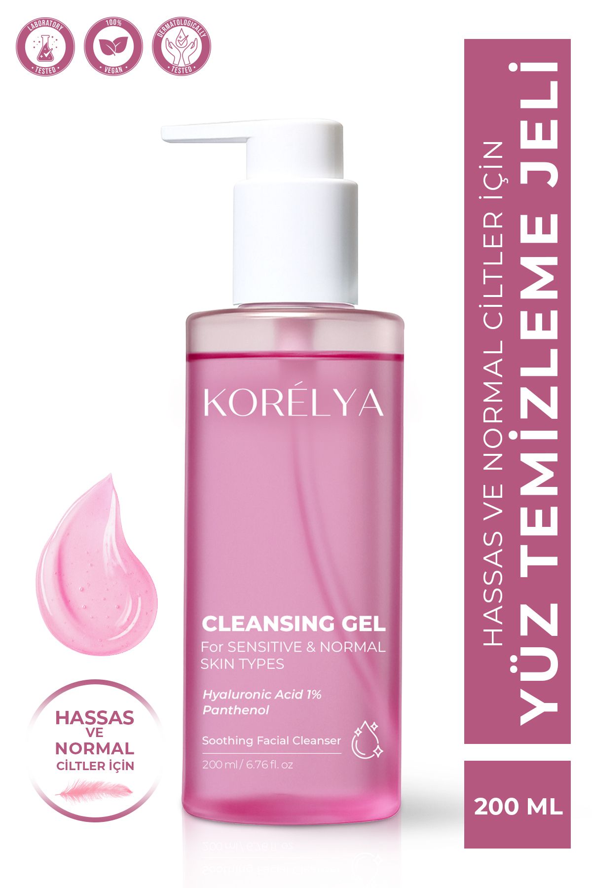 KORELYA Kuru, Karma, Nomrla Ciltler için Temizleme Jeli 200 ml