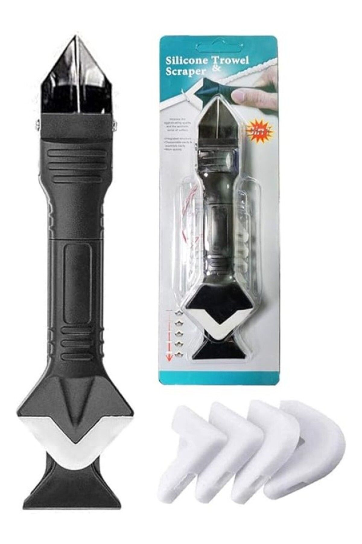 ShopZum Jidomifurnis 3&amp;apos;ü 1 Arada Silikon Kalafat Aletleri, Cam Tutkal Açısı Kazıyıcı, Paslanmaz Çe