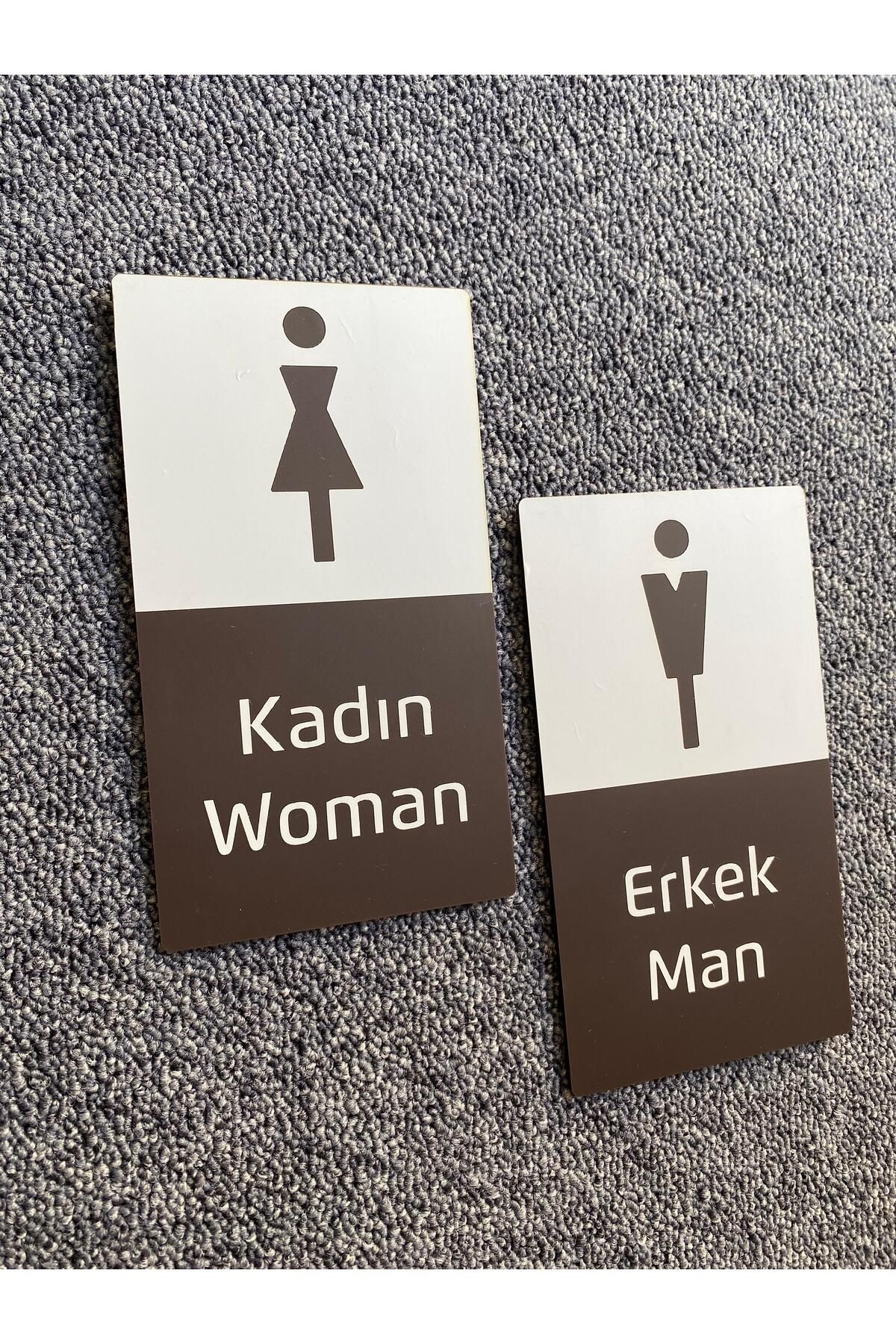 Yönline Kadın Erkek WC Kapı Tabelası - Kendinden Yapışkanlı Tuvalet Seti